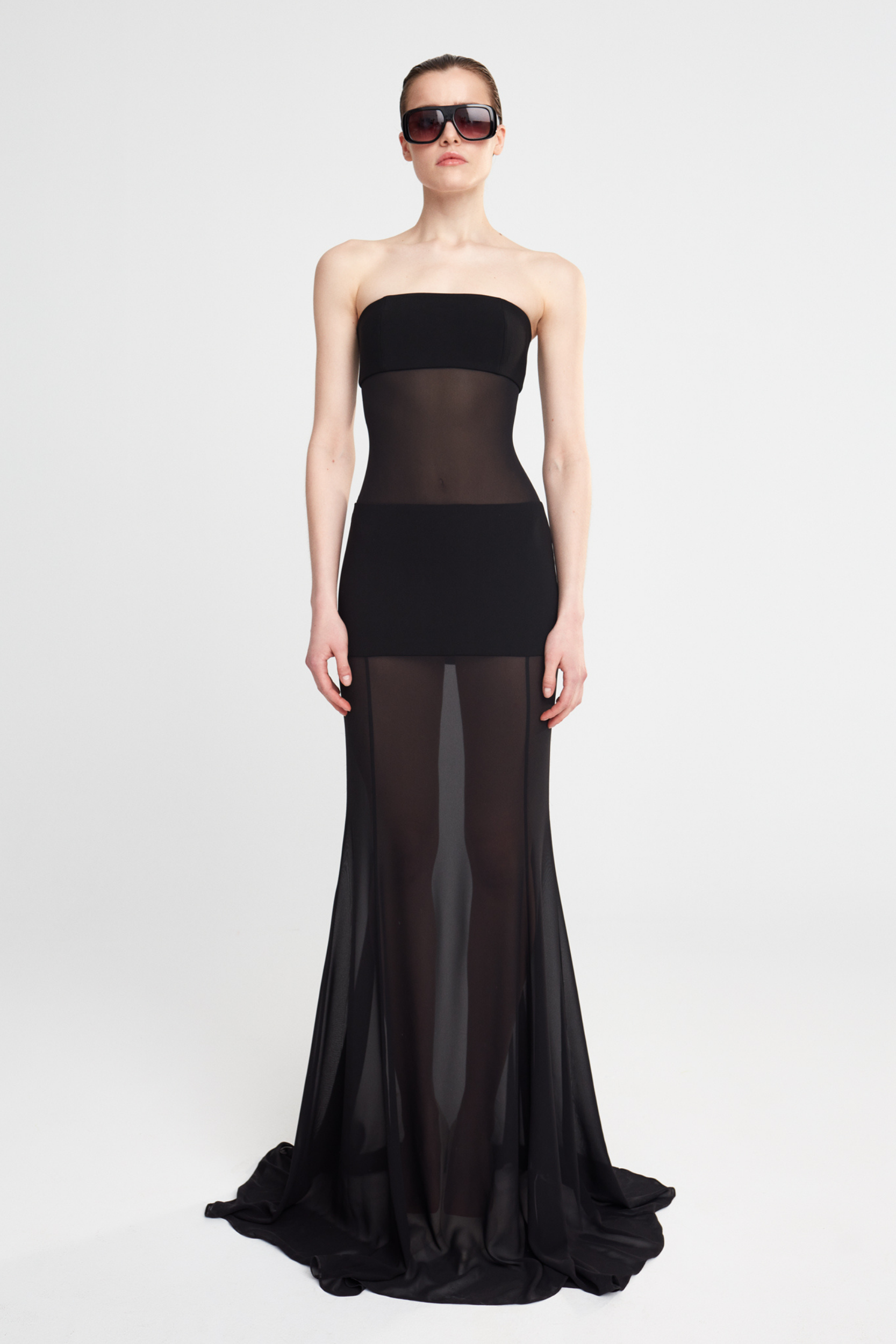 KATE -STRAPLESS SEE-THROUGH CHIFFON DRESS