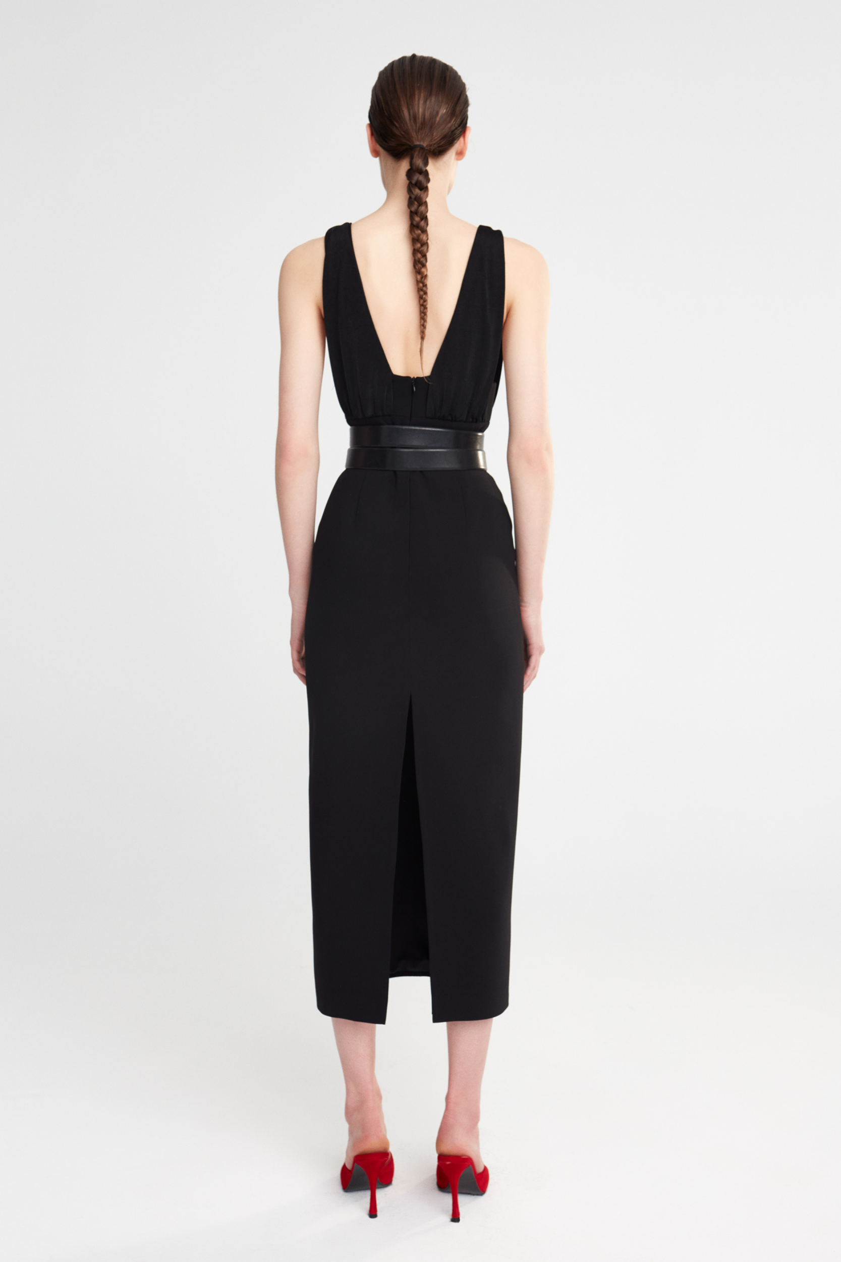 EDITH - V NECK CORSET MIDI DRESS