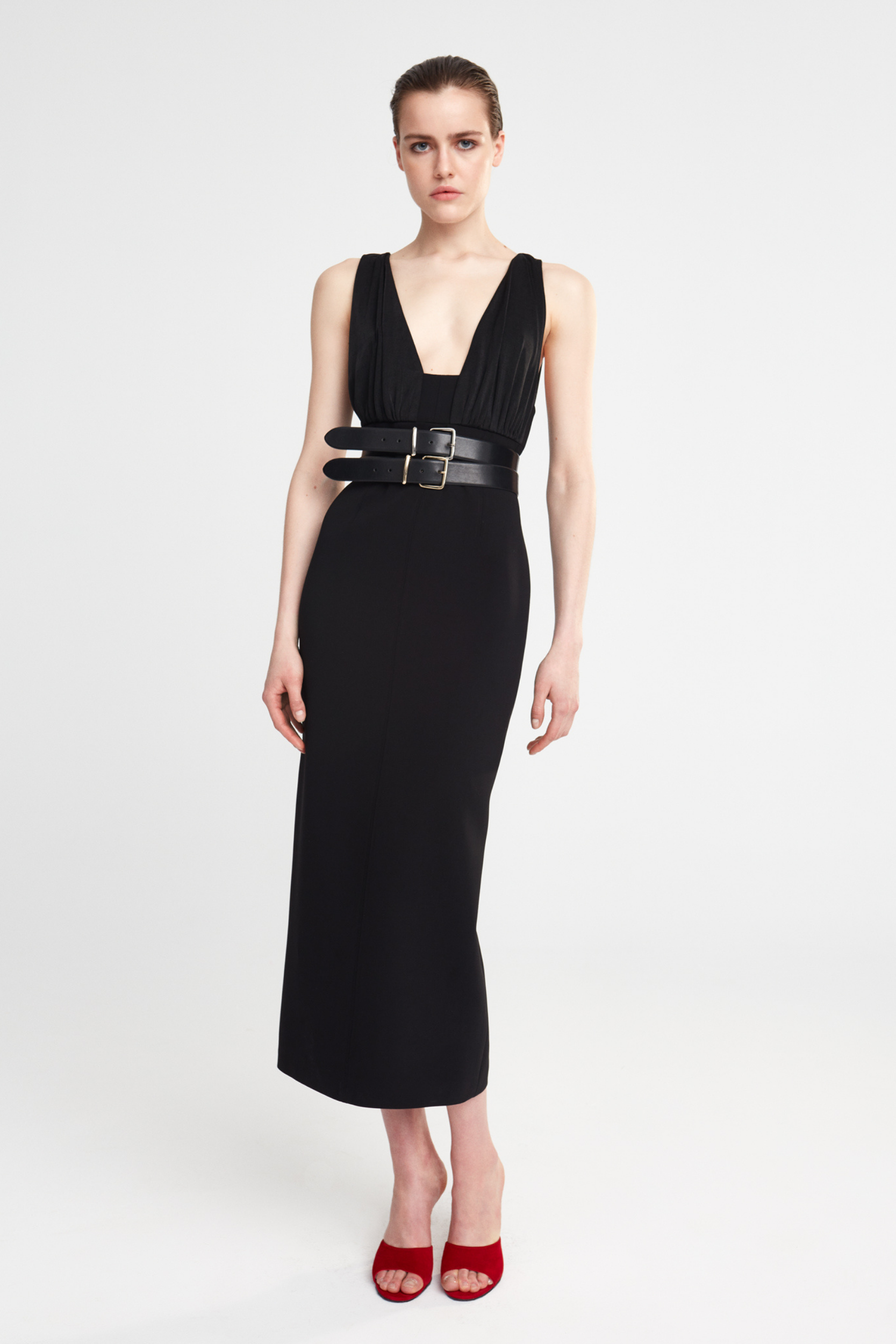 EDITH - V NECK CORSET MIDI DRESS