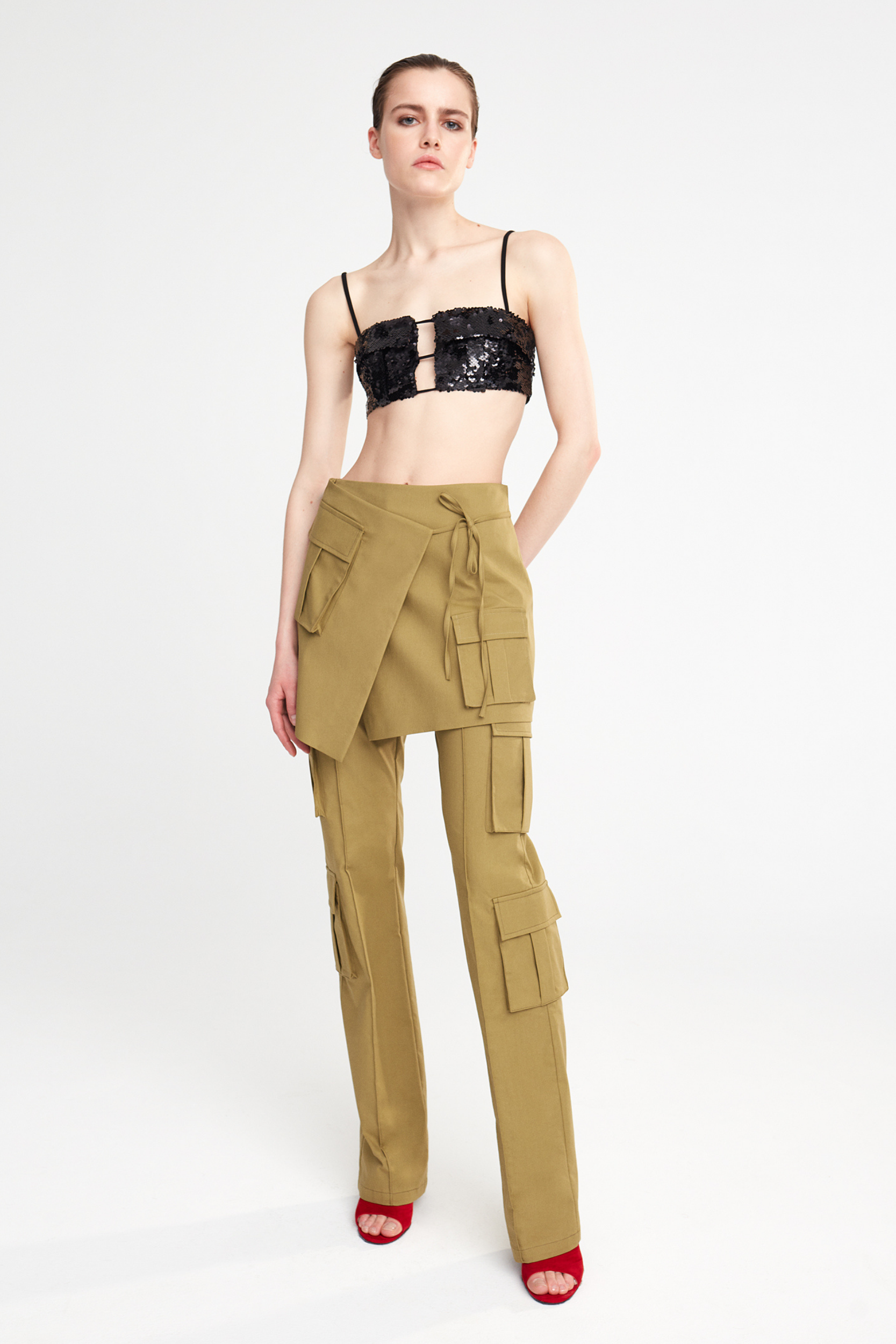 LIZA - SEQUIN CROP TOP WITH CARGO POCKETS