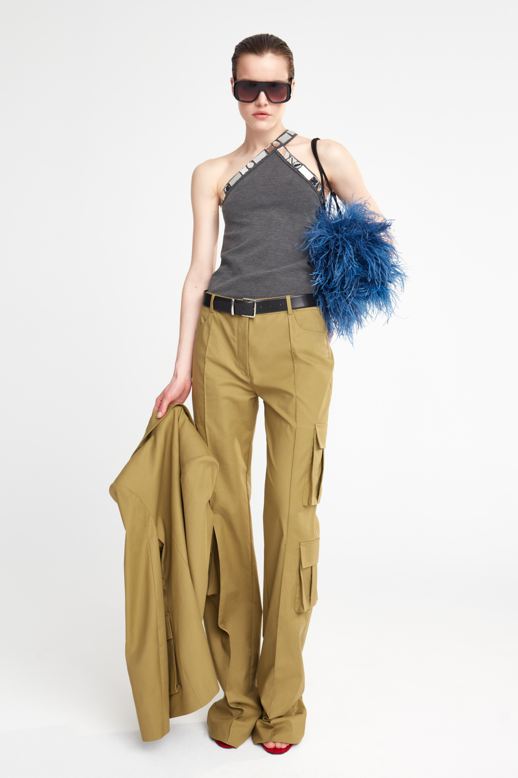 VANESSA - ONE SHOULDER TANK TOP WITH HAND STITCHED MIRRORS