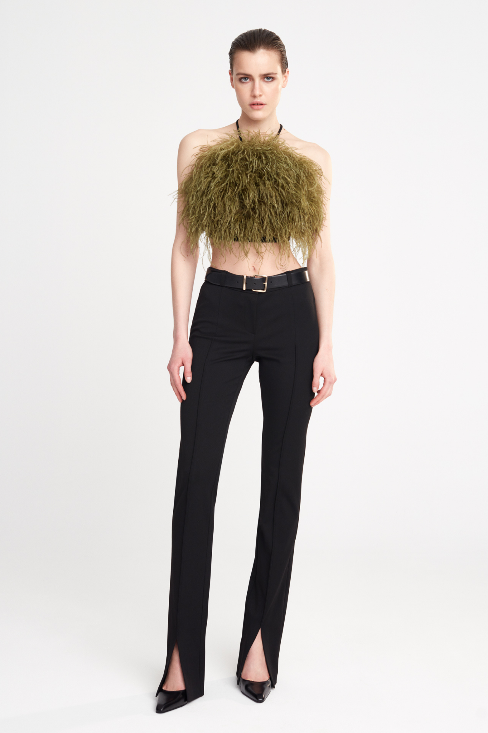 TORI - FEATHER CROP TOP WITH OPEN BACK