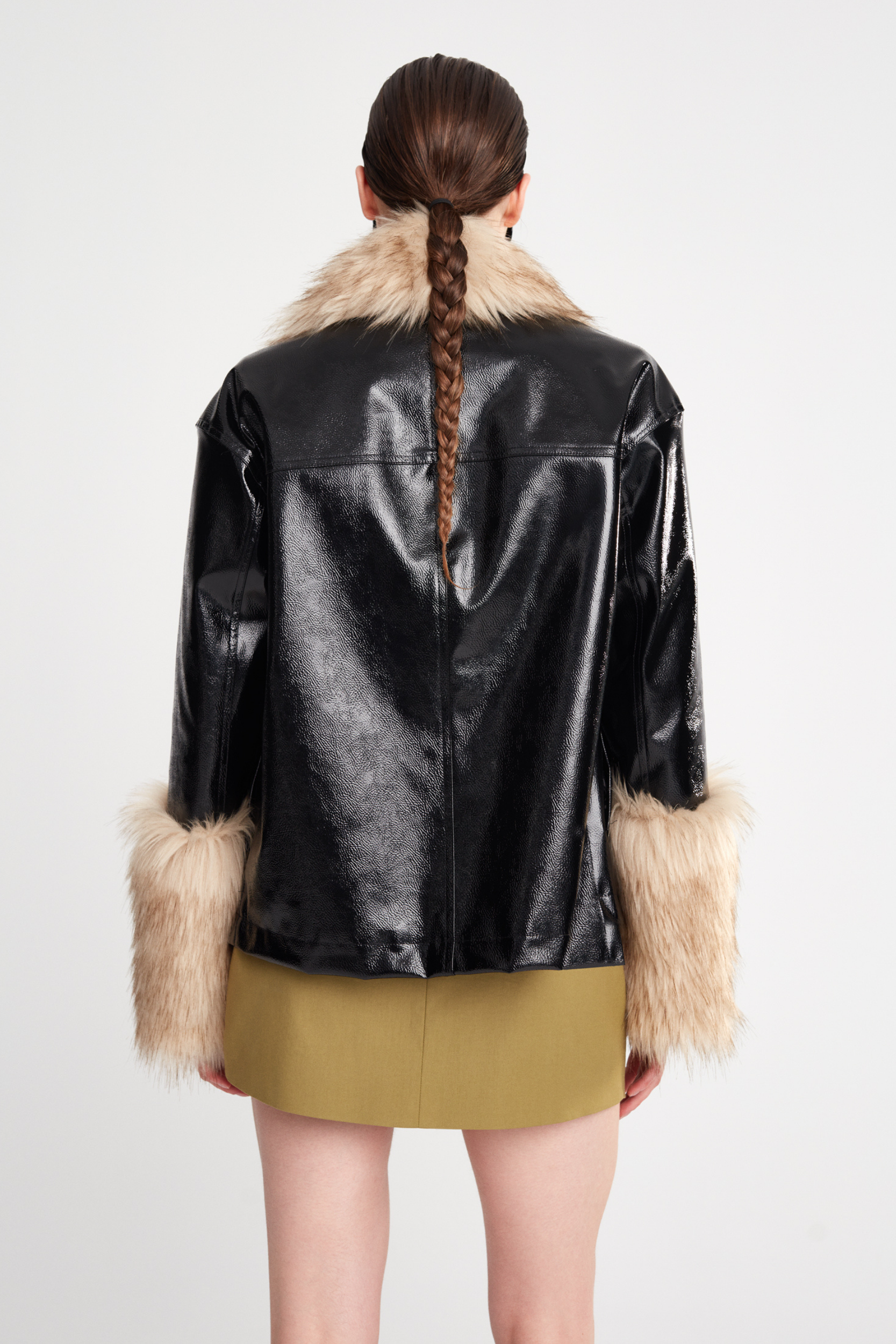 LENNOX -VEGAN LEATHER COAT WITH FAUX FUR DETAILS