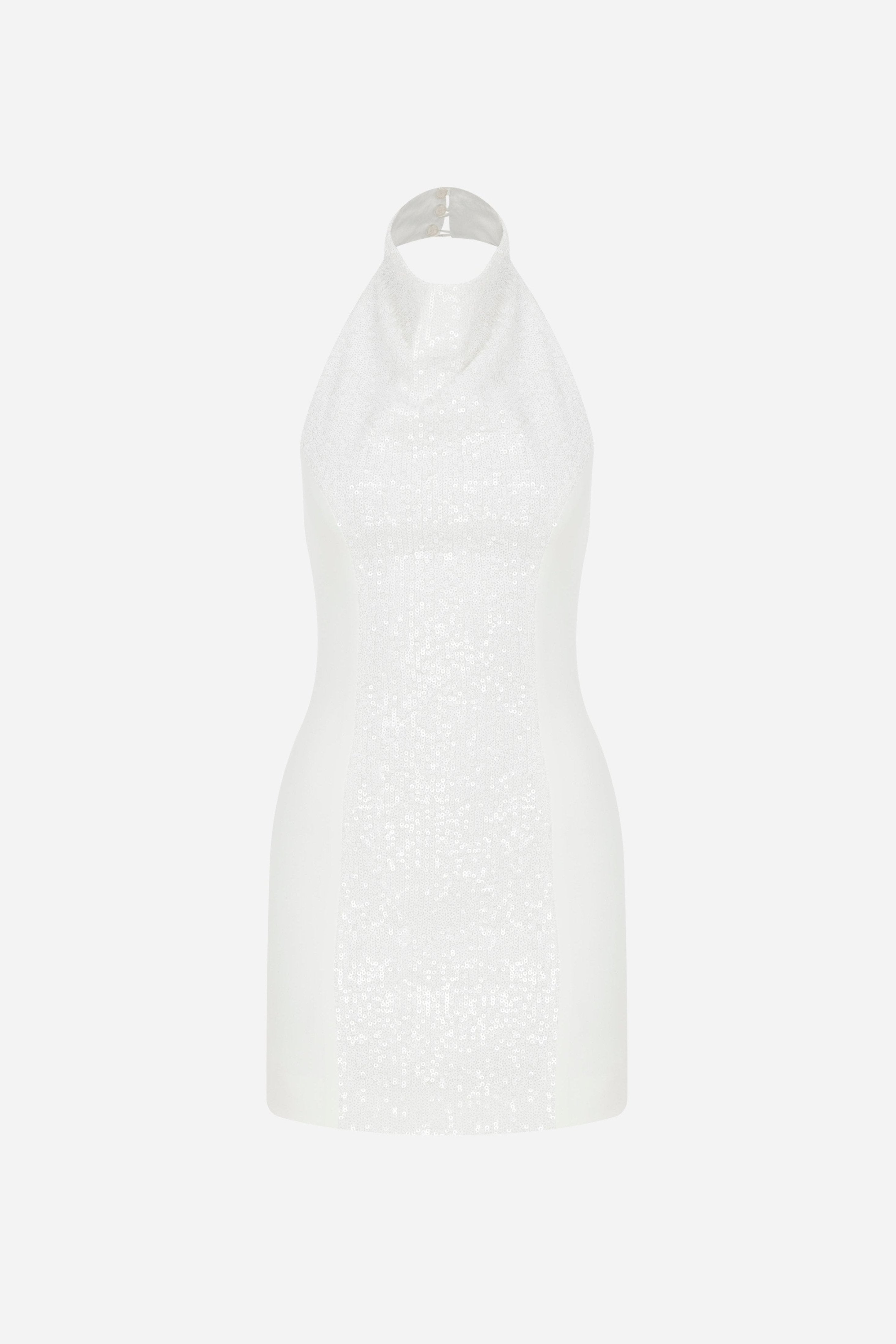Chiara - Draped High Neck Mini Dress With Sequin Patch