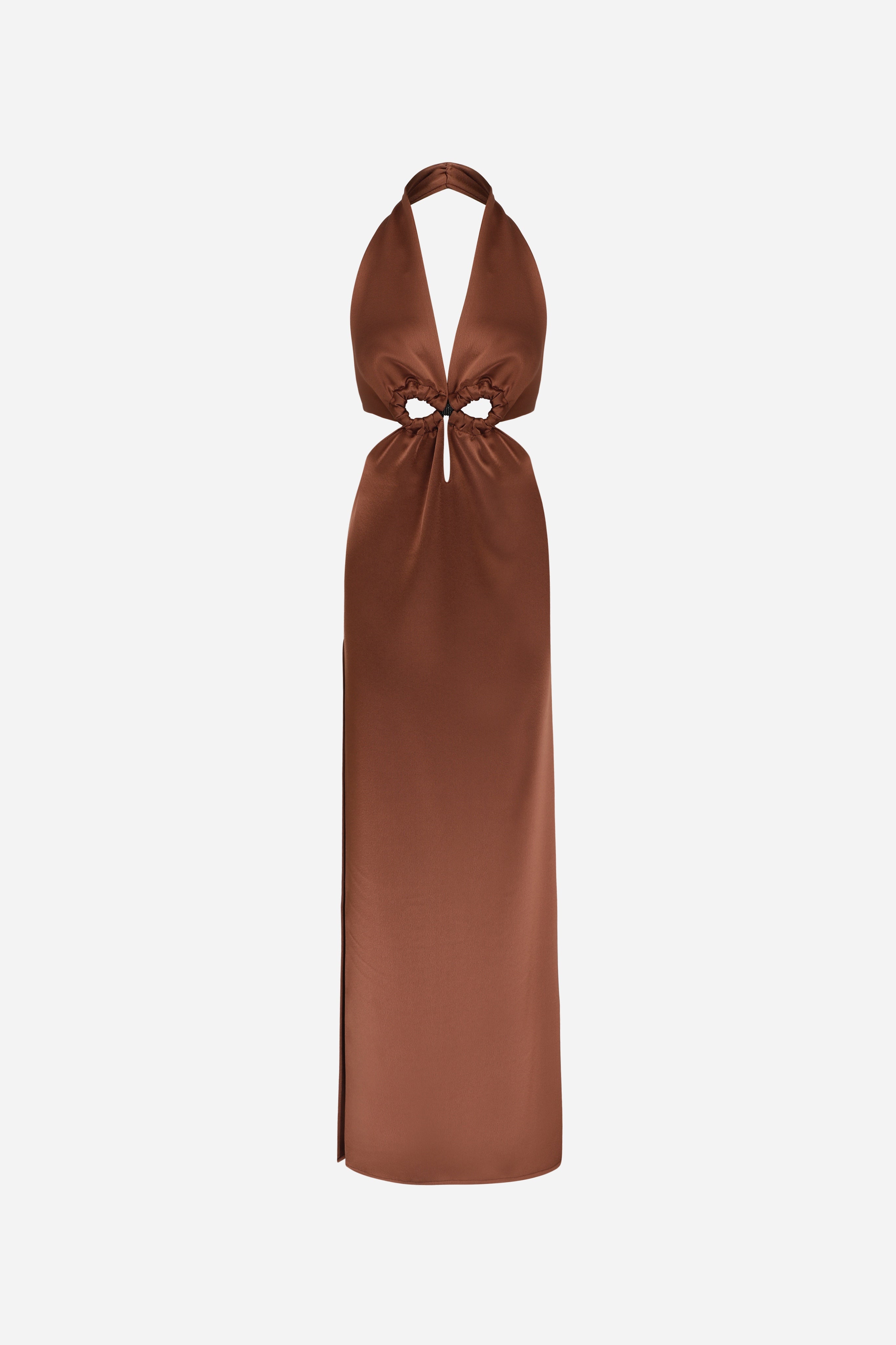 Dory - V Neck Satin Dress With Handmade Accessories