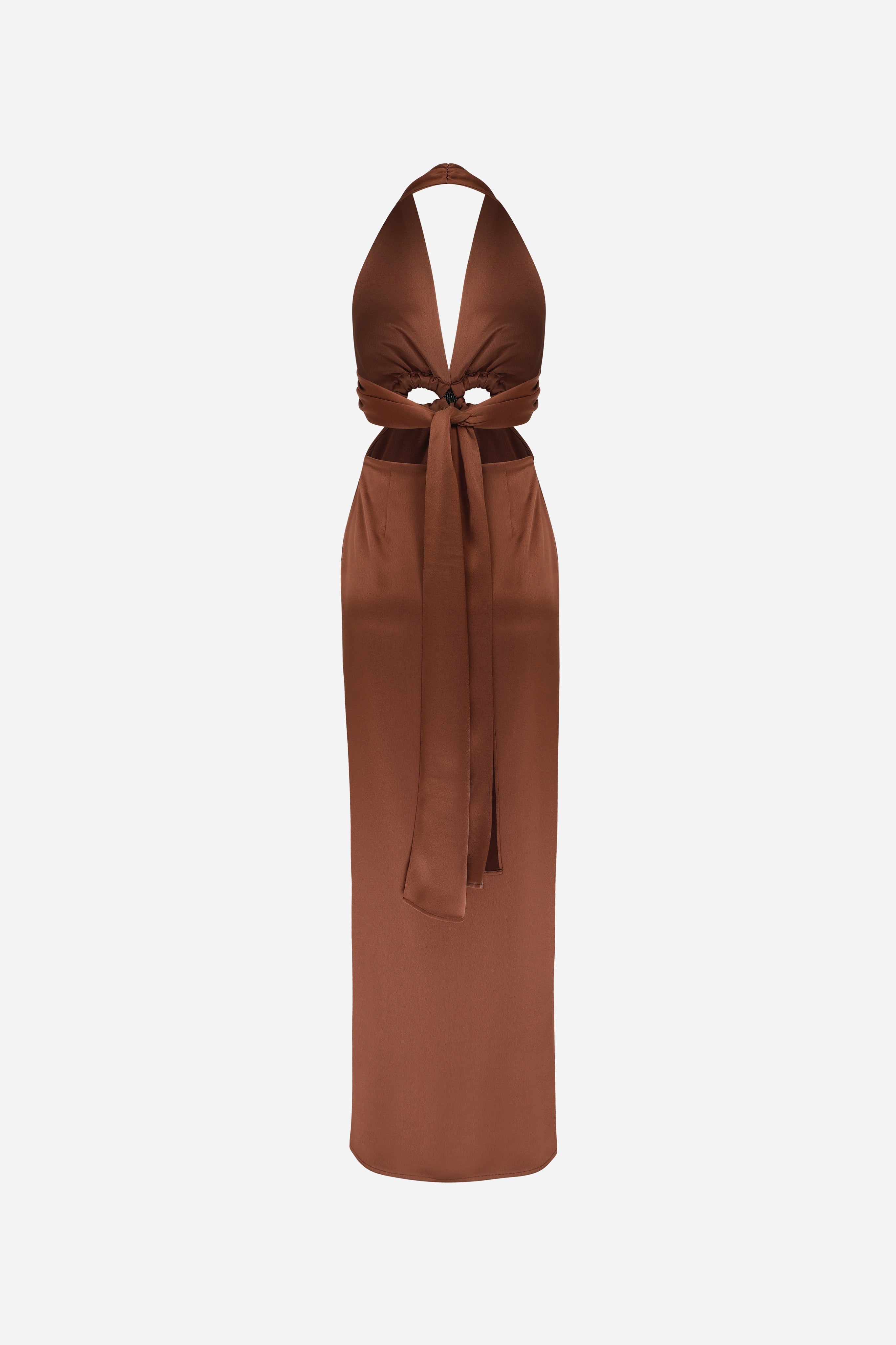 Dory - V Neck Satin Dress With Handmade Accessories