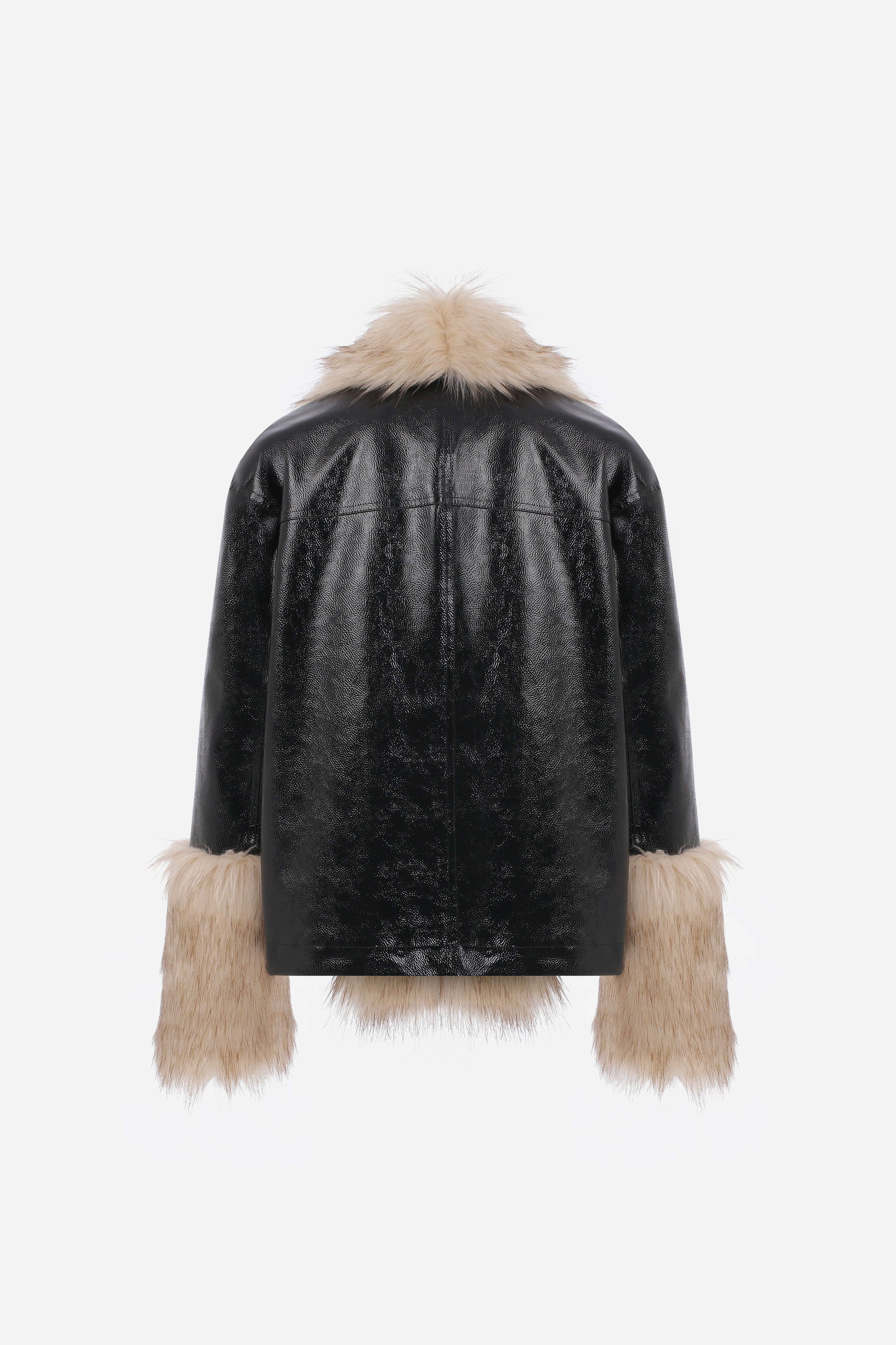LENNOX -VEGAN LEATHER COAT WITH FAUX FUR DETAILS