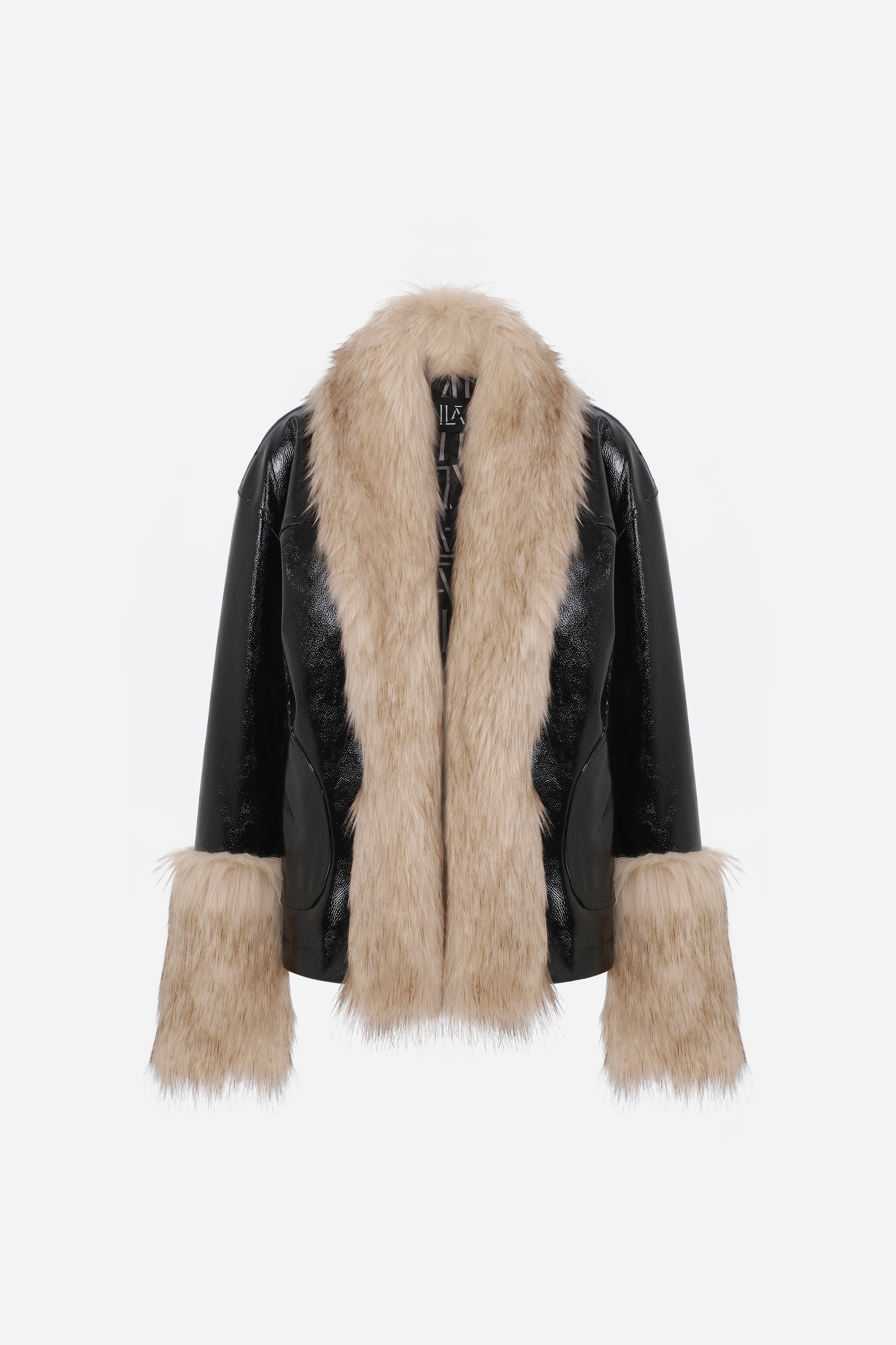 LENNOX -VEGAN LEATHER COAT WITH FAUX FUR DETAILS