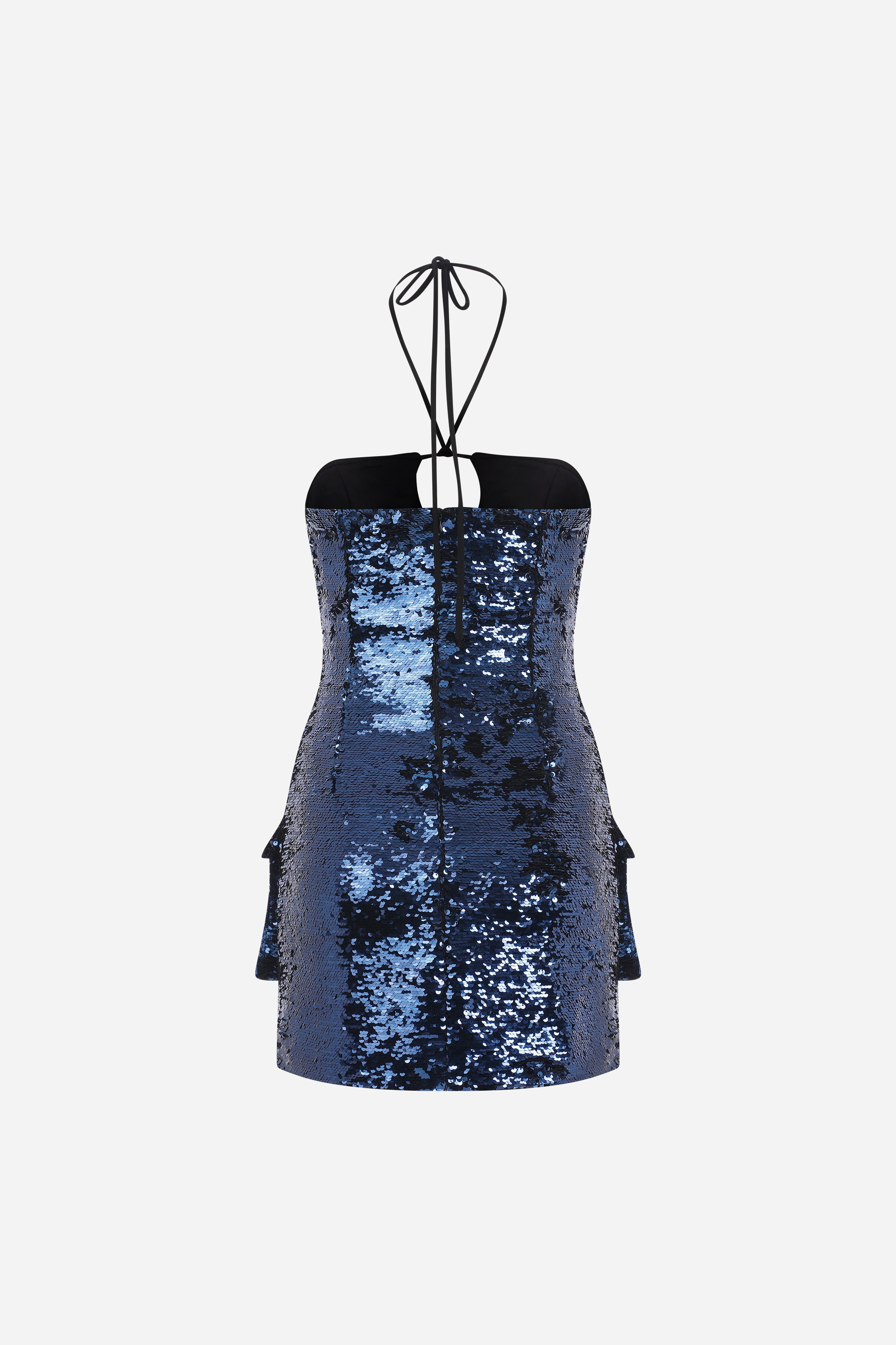 DIANA - SEQUIN MINI DRESS WITH CARGO POCKETS in Blue