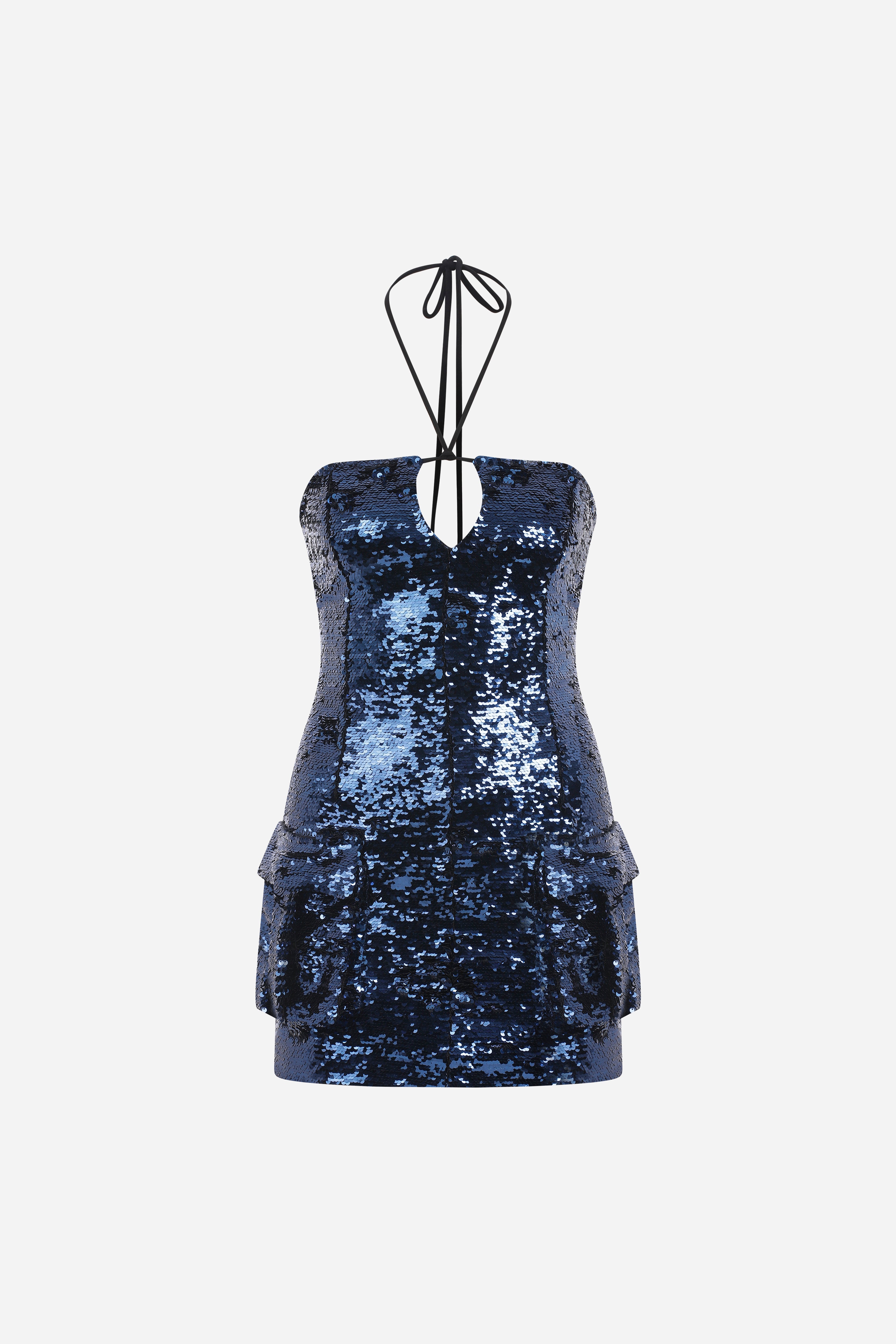 DIANA - SEQUIN MINI DRESS WITH CARGO POCKETS in Blue