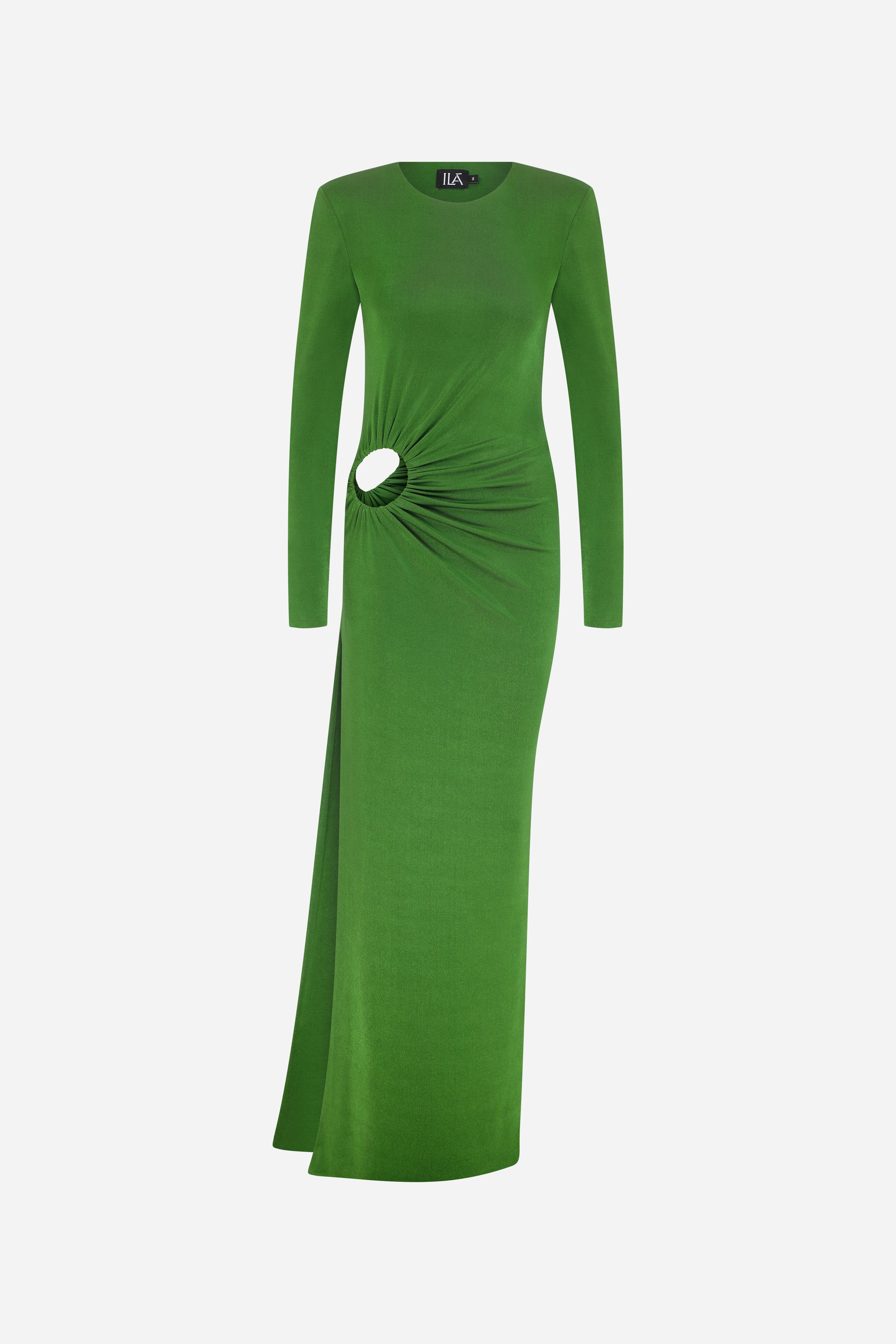 GWEN -LONG SLEEVE MAXI JERSEY DRESS WITH CUTOUT DETAIL