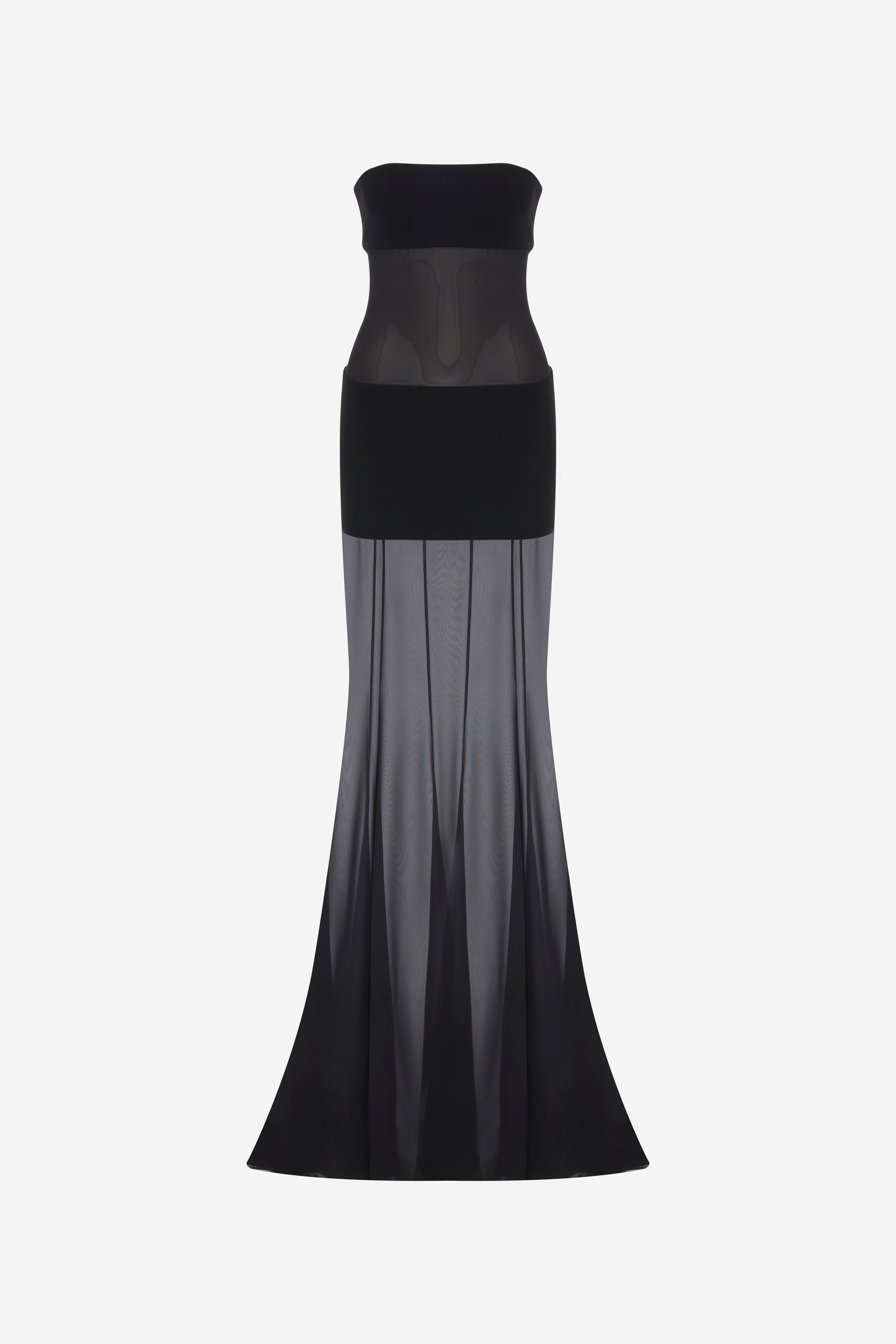 KATE -STRAPLESS SEE-THROUGH CHIFFON DRESS