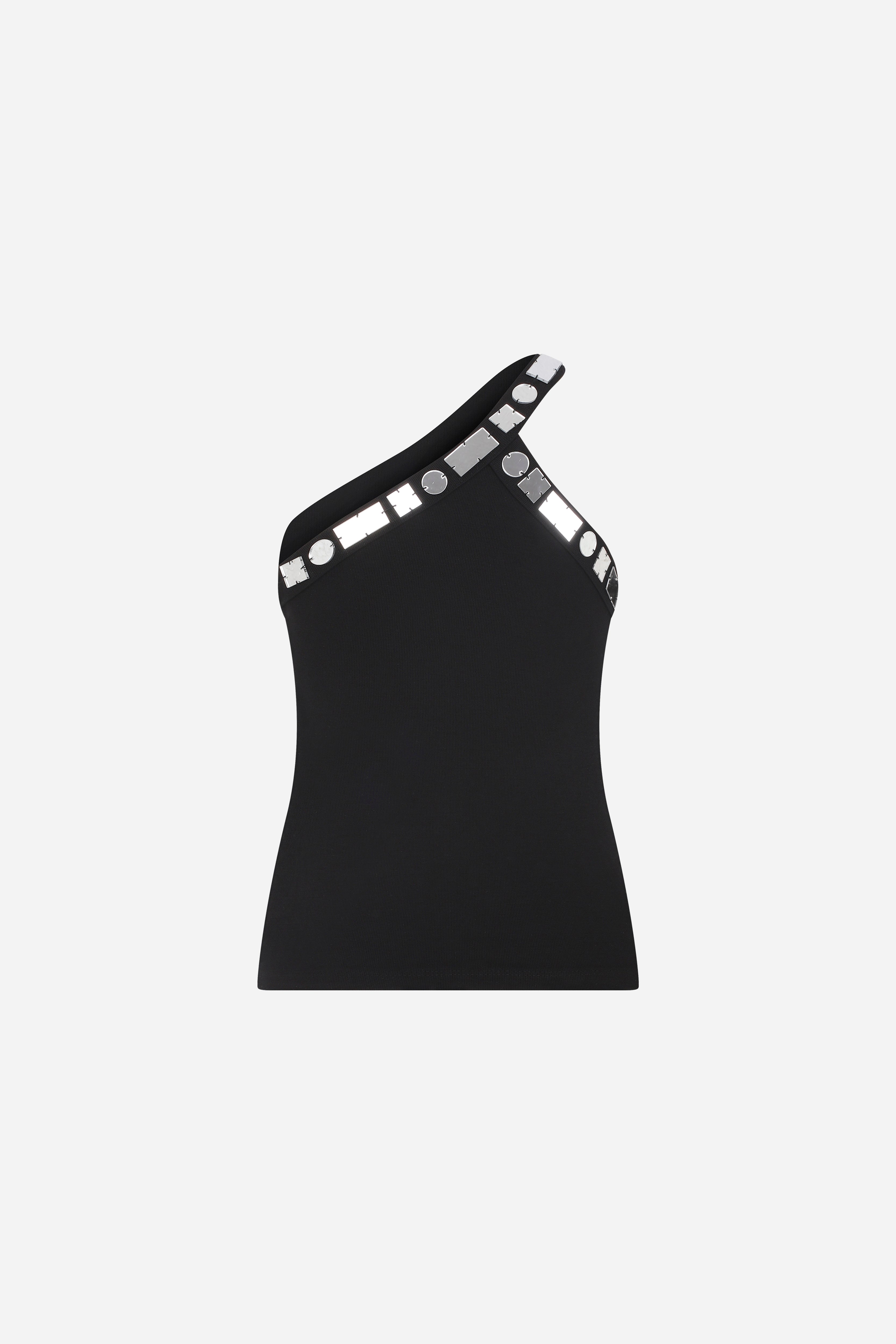 Vanessa - One Shoulder Tank Top With Hand Stitched Mirrors