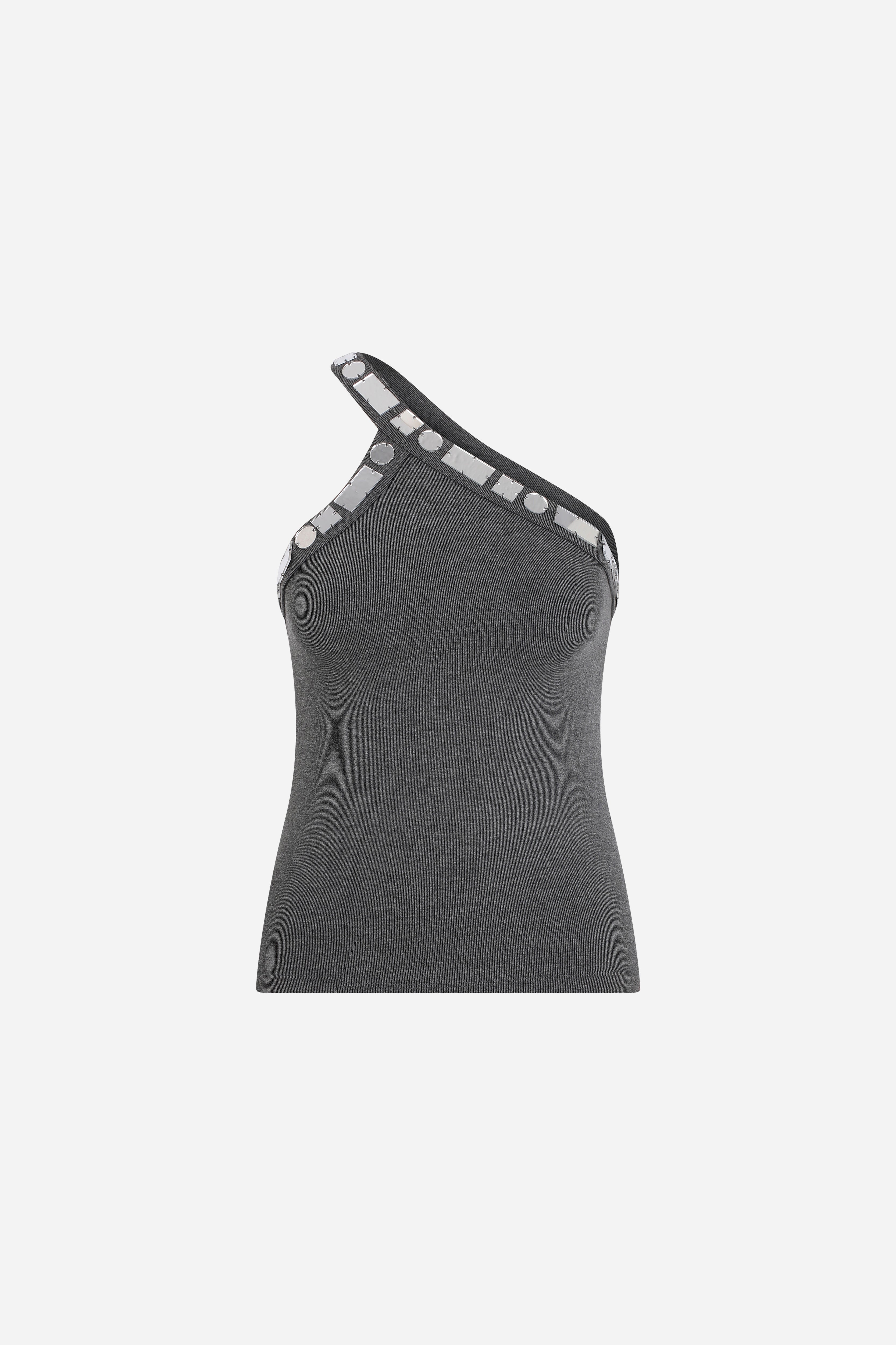 VANESSA - ONE SHOULDER TANK TOP WITH HAND STITCHED MIRRORS