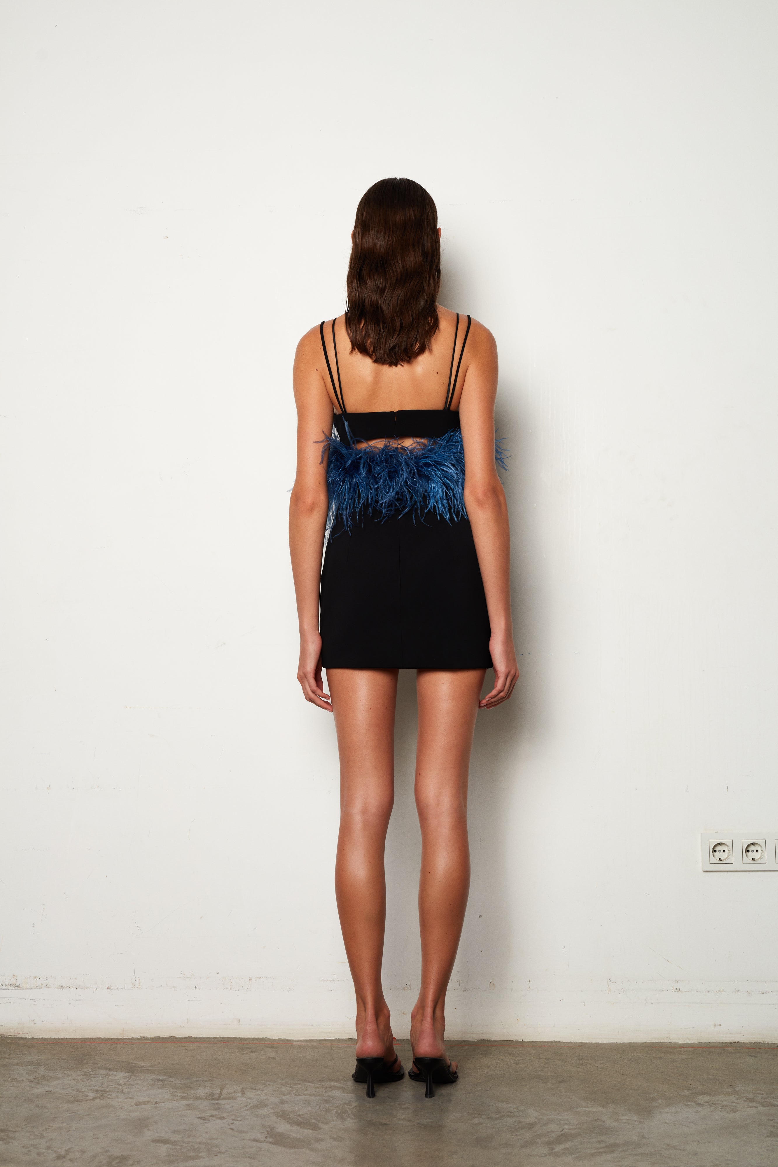Chara - Double Strap Mini Dress With Feather Embellisment