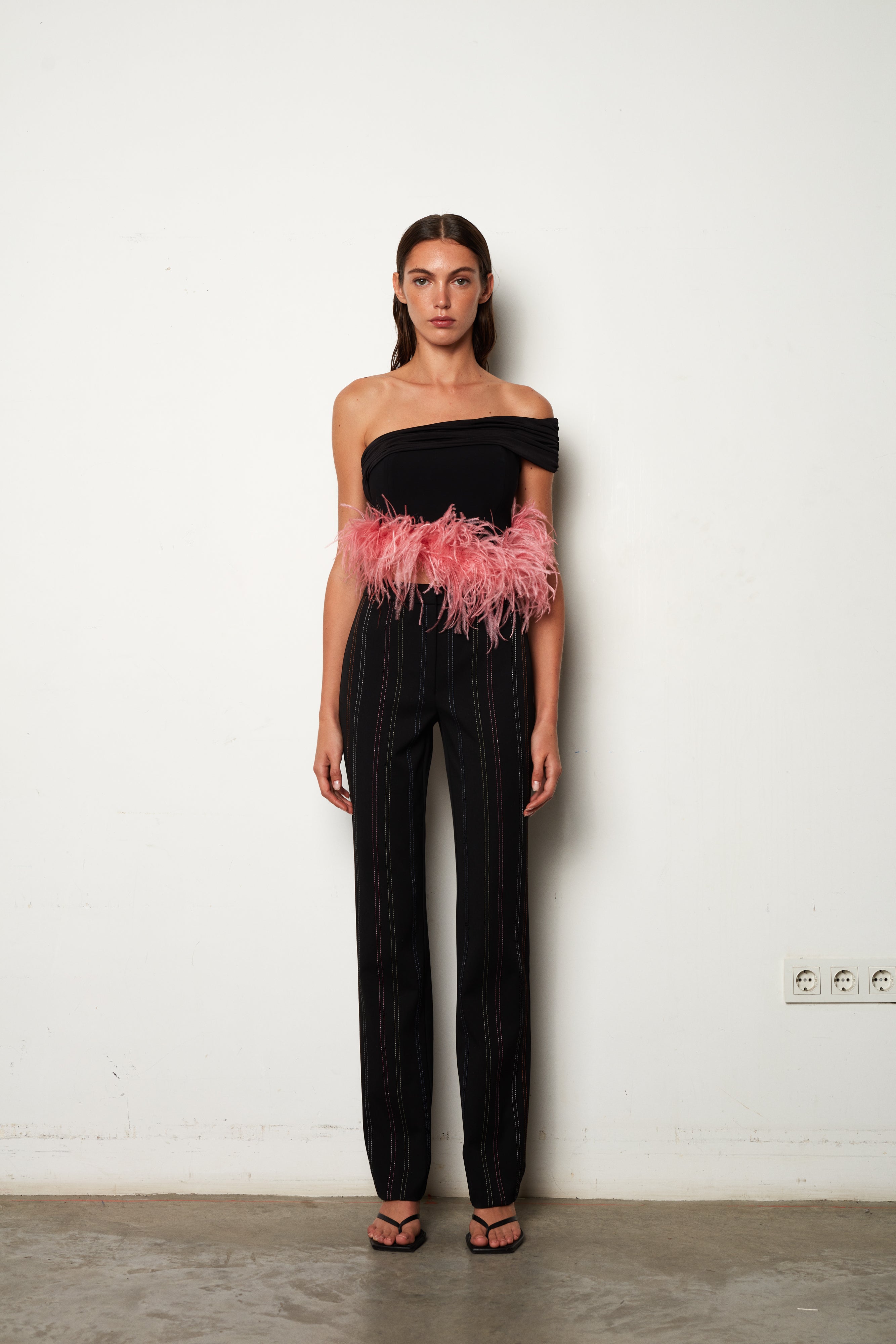 Onika - Off-The-Shoulder Top With Feather Embellishment