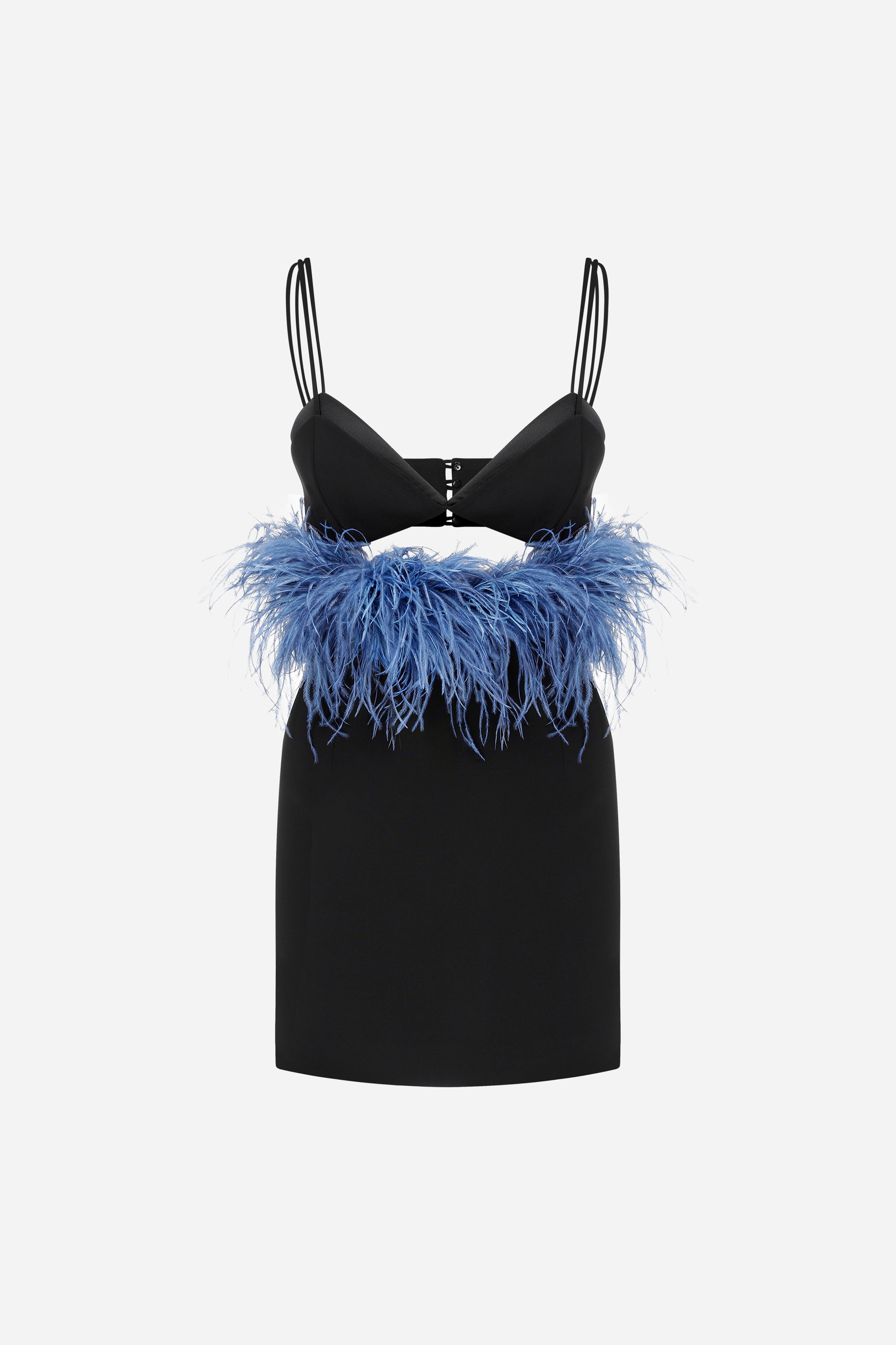 Chara - Double Strap Mini Dress With Feather Embellisment
