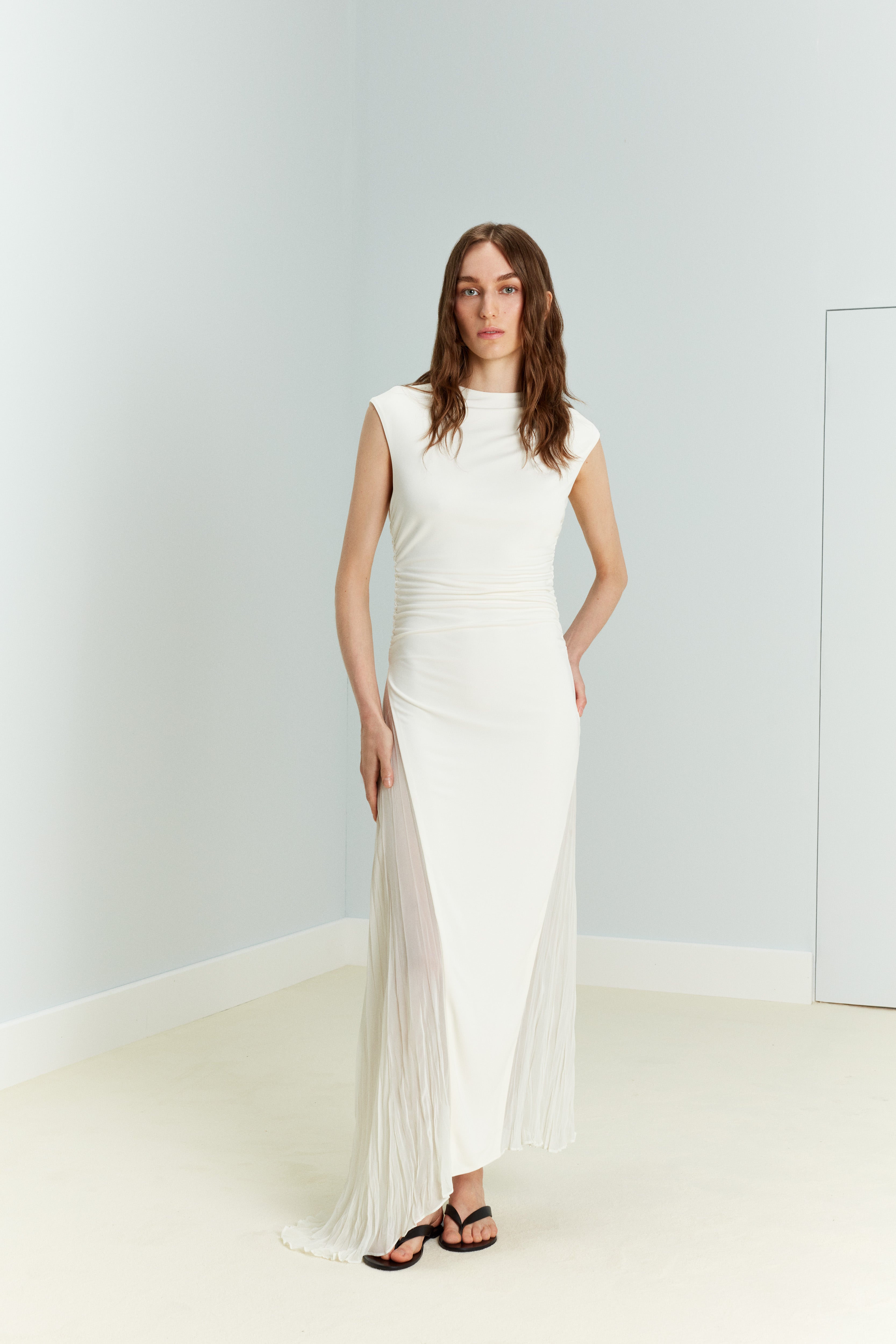 Marissa - Halter Neck Jersey Dress With Crushed Chiffon Details