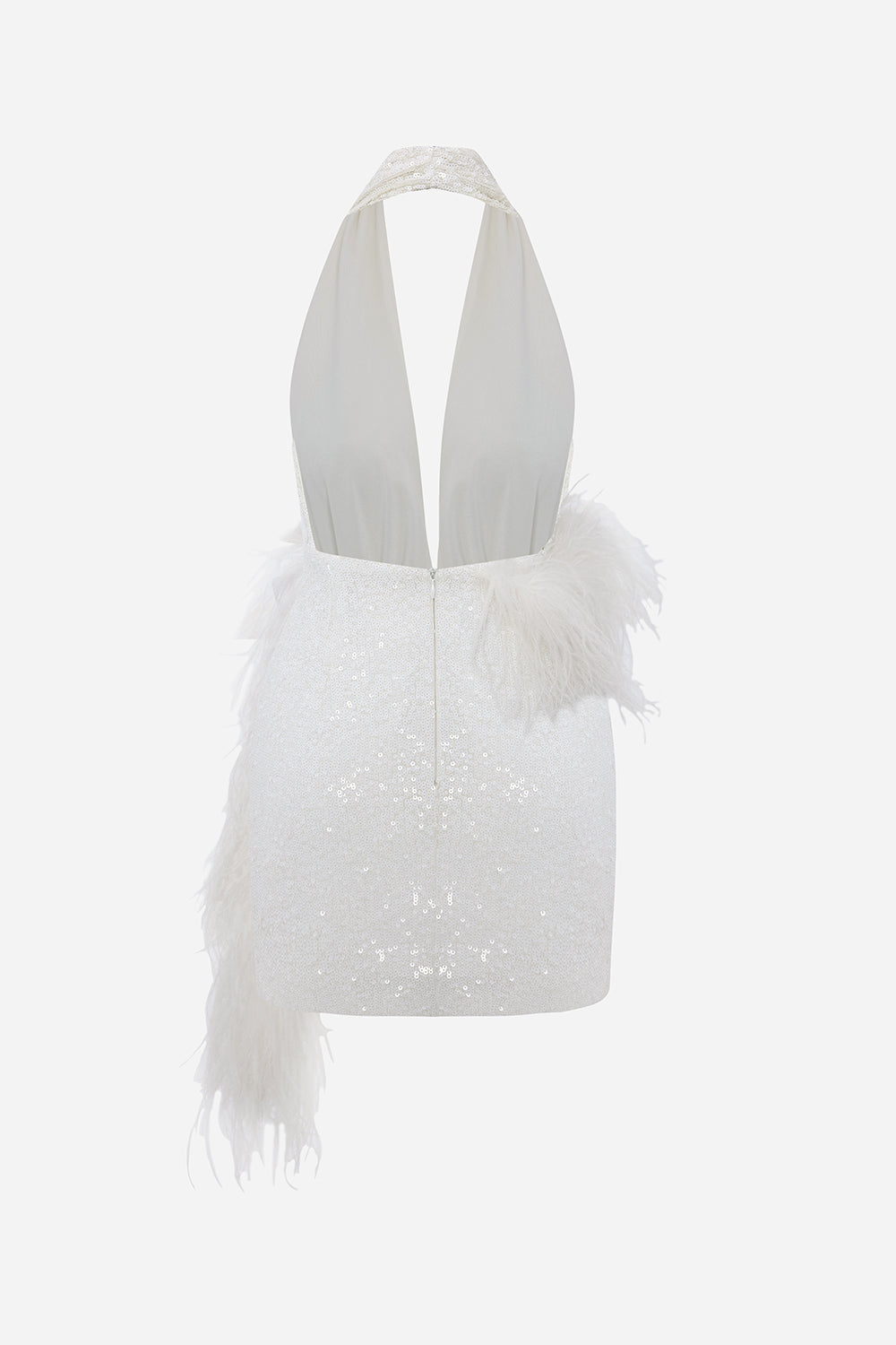 Flora - Deep V Neck Feather Embellished Mini Sequin Dress