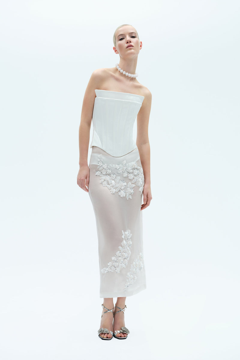 Pixie - Applique Detailed Silk Organza Pencil Skirt – ILA