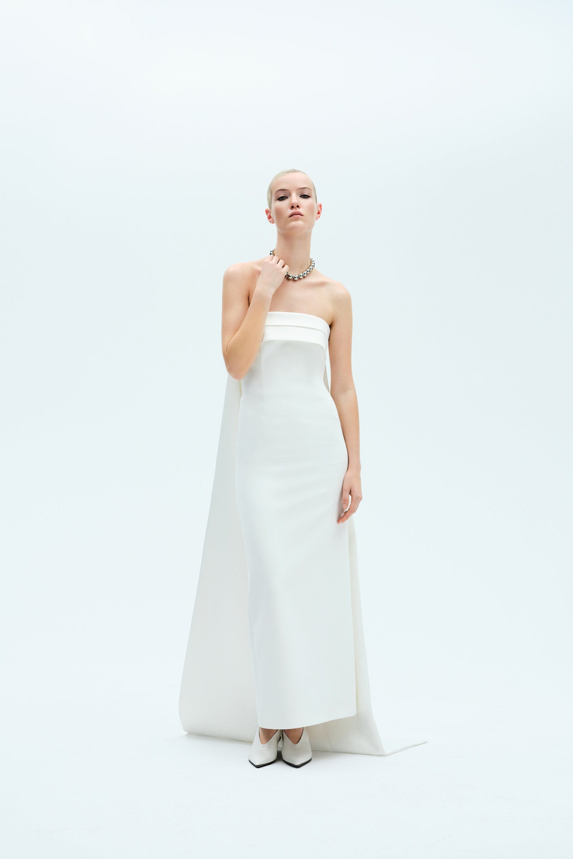 Arielle - Strapless Midi Dress With Long Train On The Back