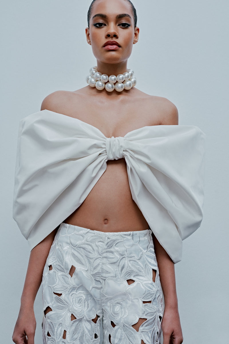 PELLICULE ribbon gather lib blouson ホワイト PELLICULE ribbon gather lib blouson white