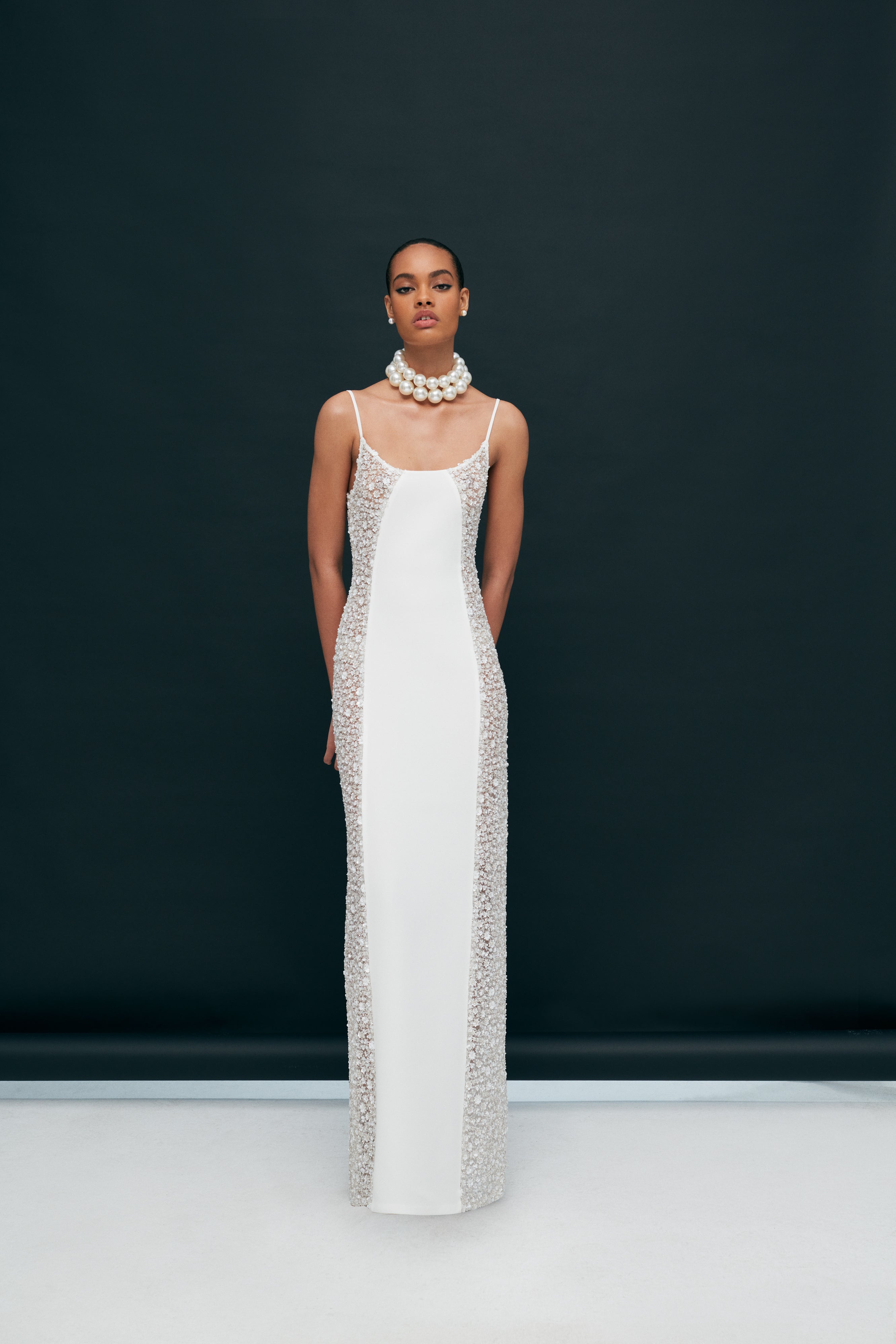 Violet Sequin Details Slip Dress in White - Main Image