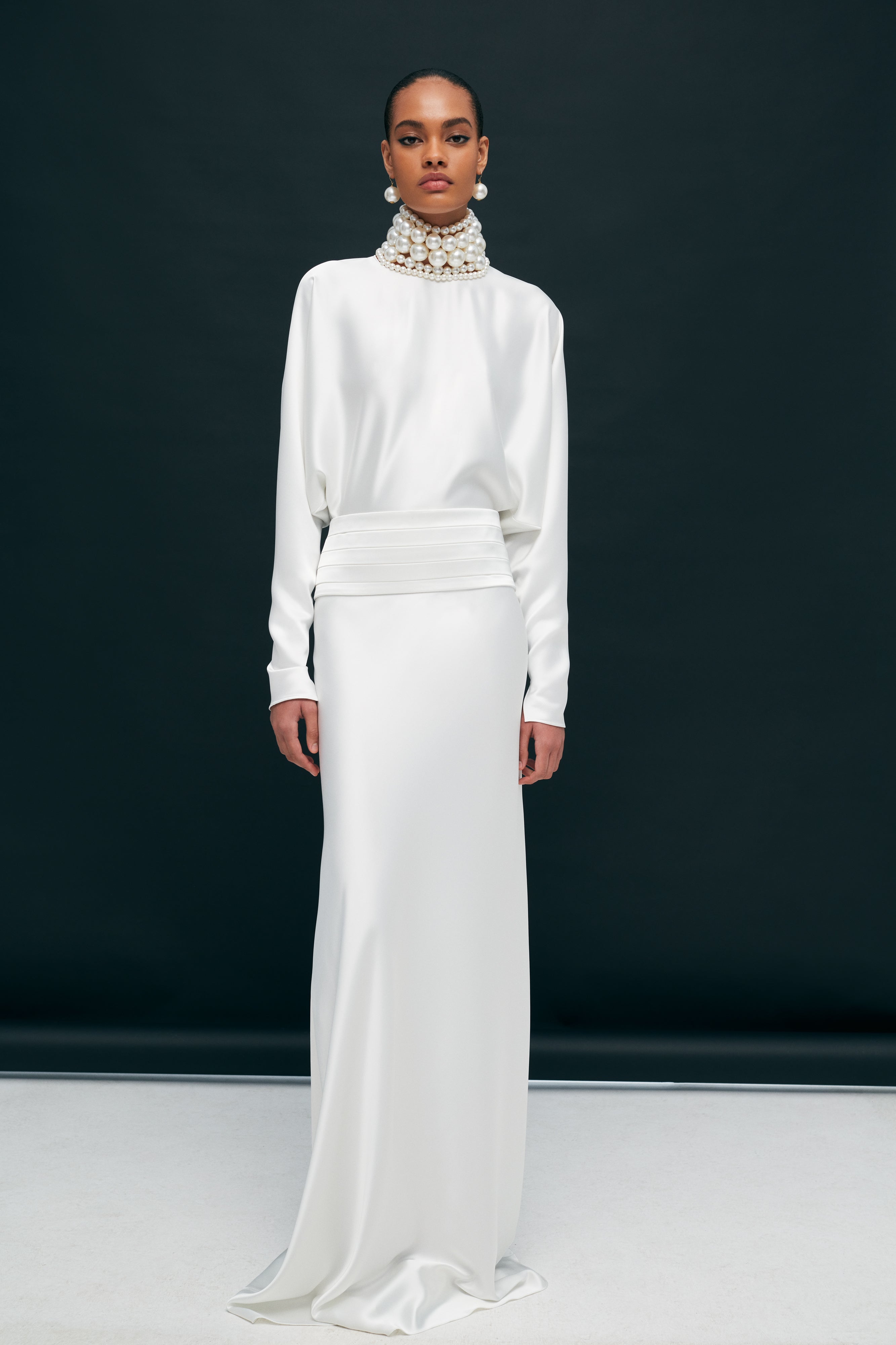 Brooklyn Satin Maxi Dress With Open Back With Tuxedo Belt