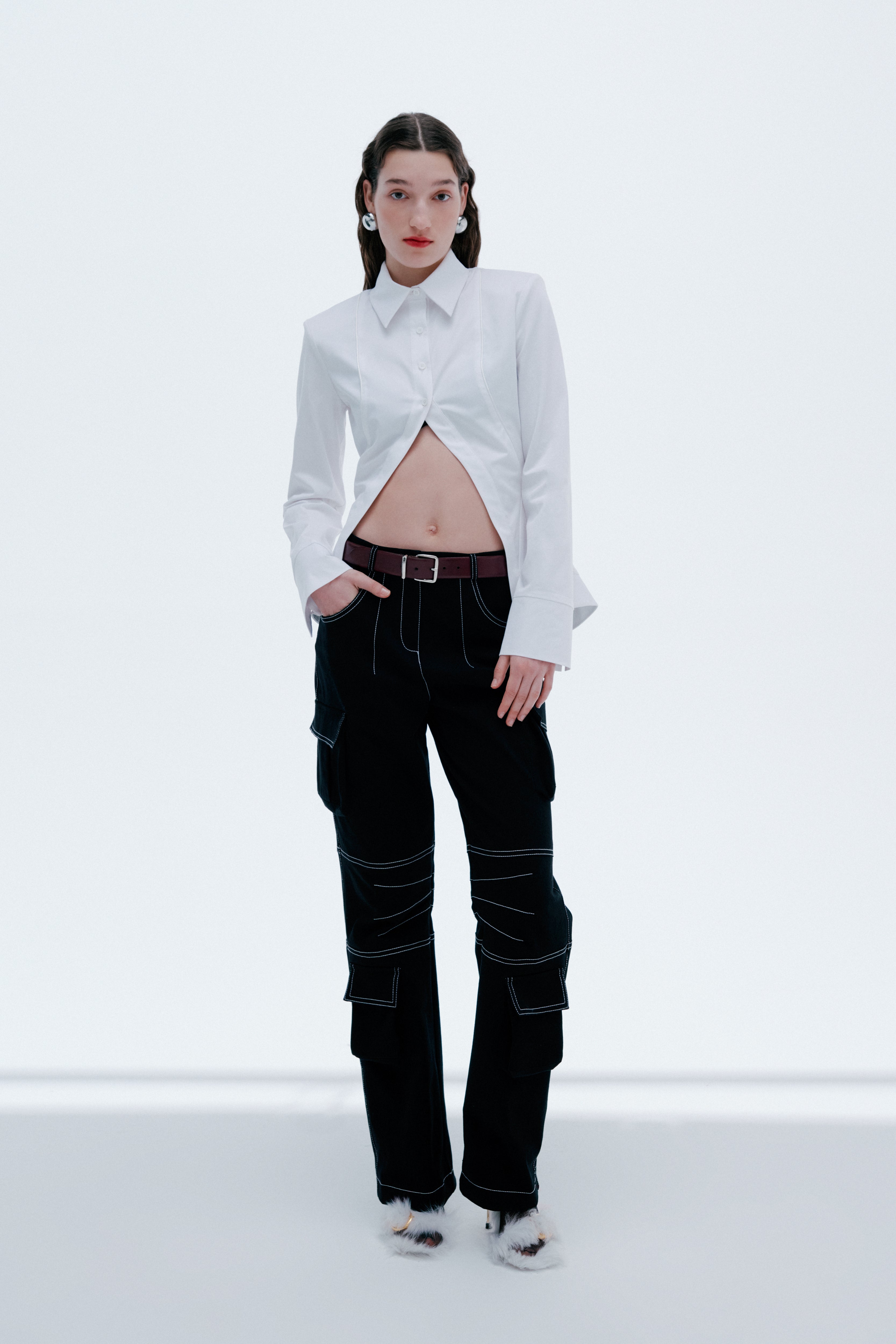 Gabrielle - Contrast Stitching Detailed Worker Trousers