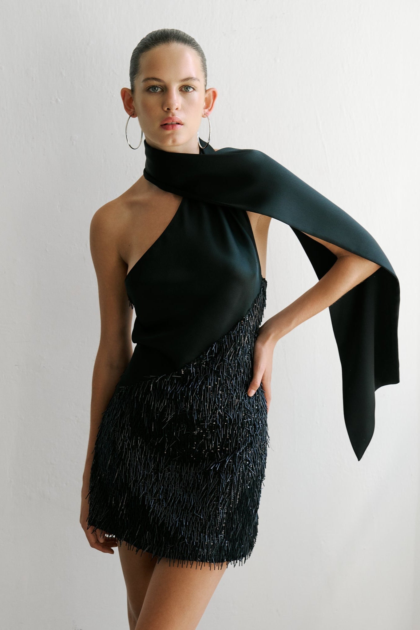 Asia - One Shoulder Satin and Sequin Detailed Mini Dress