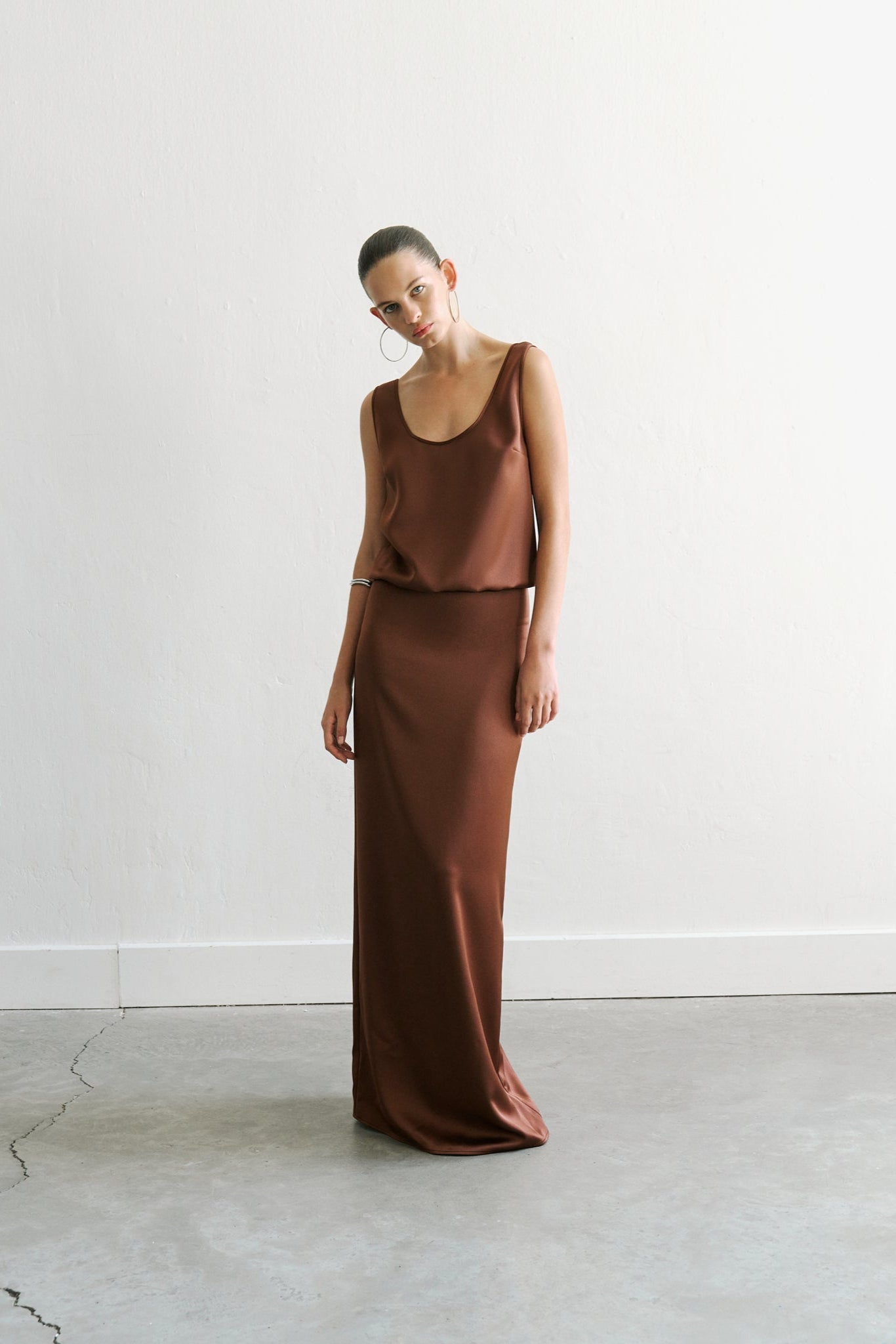 Hilda - U Neck Satin Maxi Dress