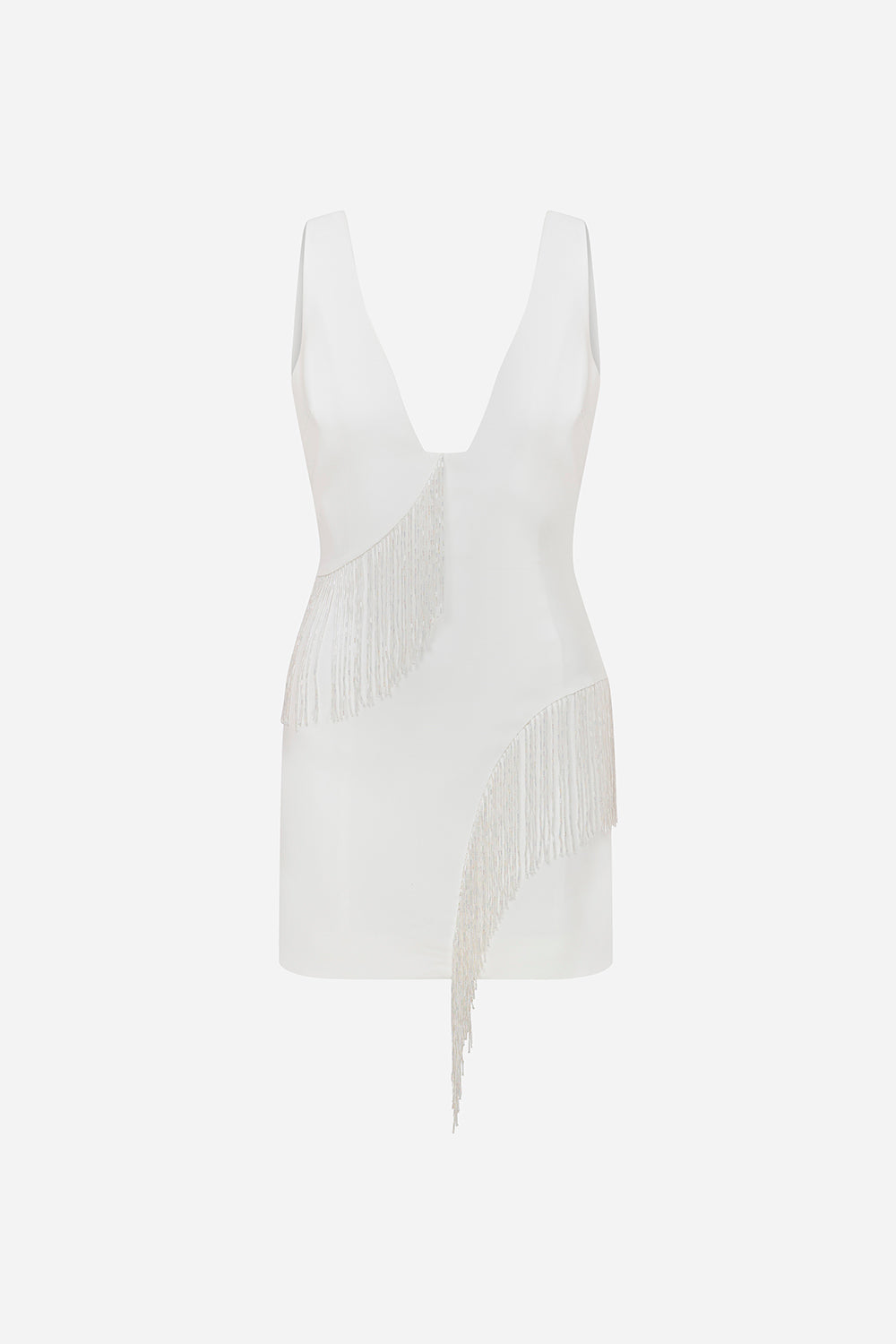 Belle - V Neck Mini Dress With Beaded Fringe Detail