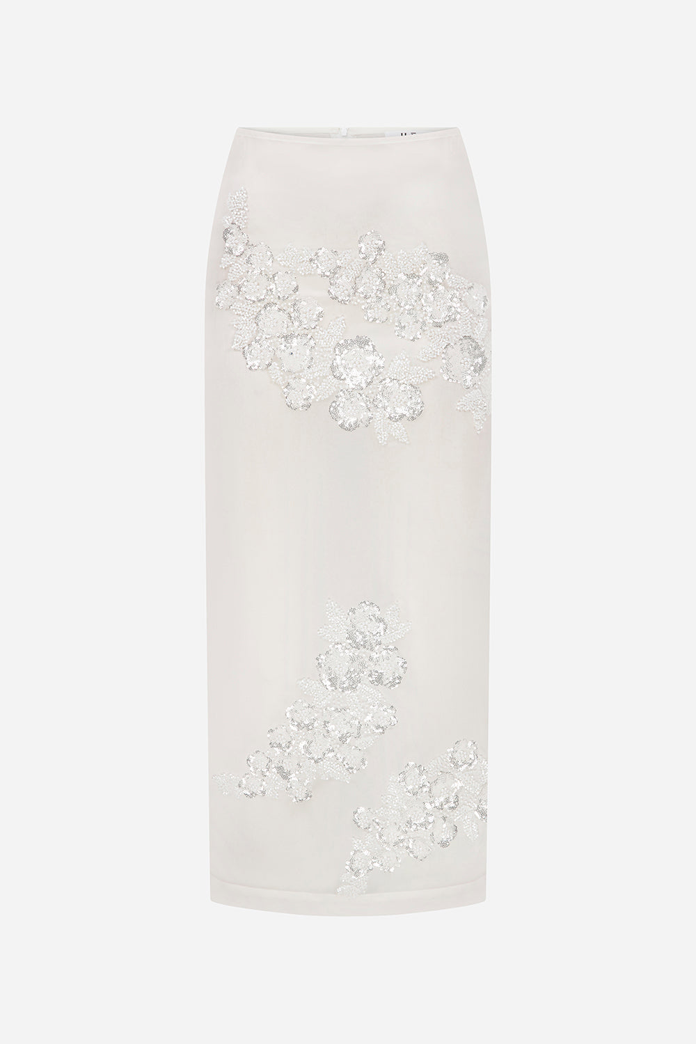 Pixie - Applique Detailed Silk Organza Pencil Skirt