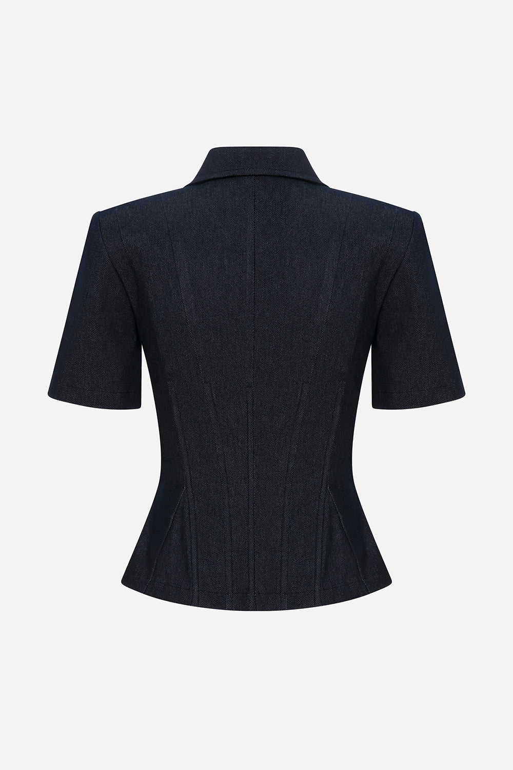 Kira - Polo Neck Corset Detailed Denim T-Shirt