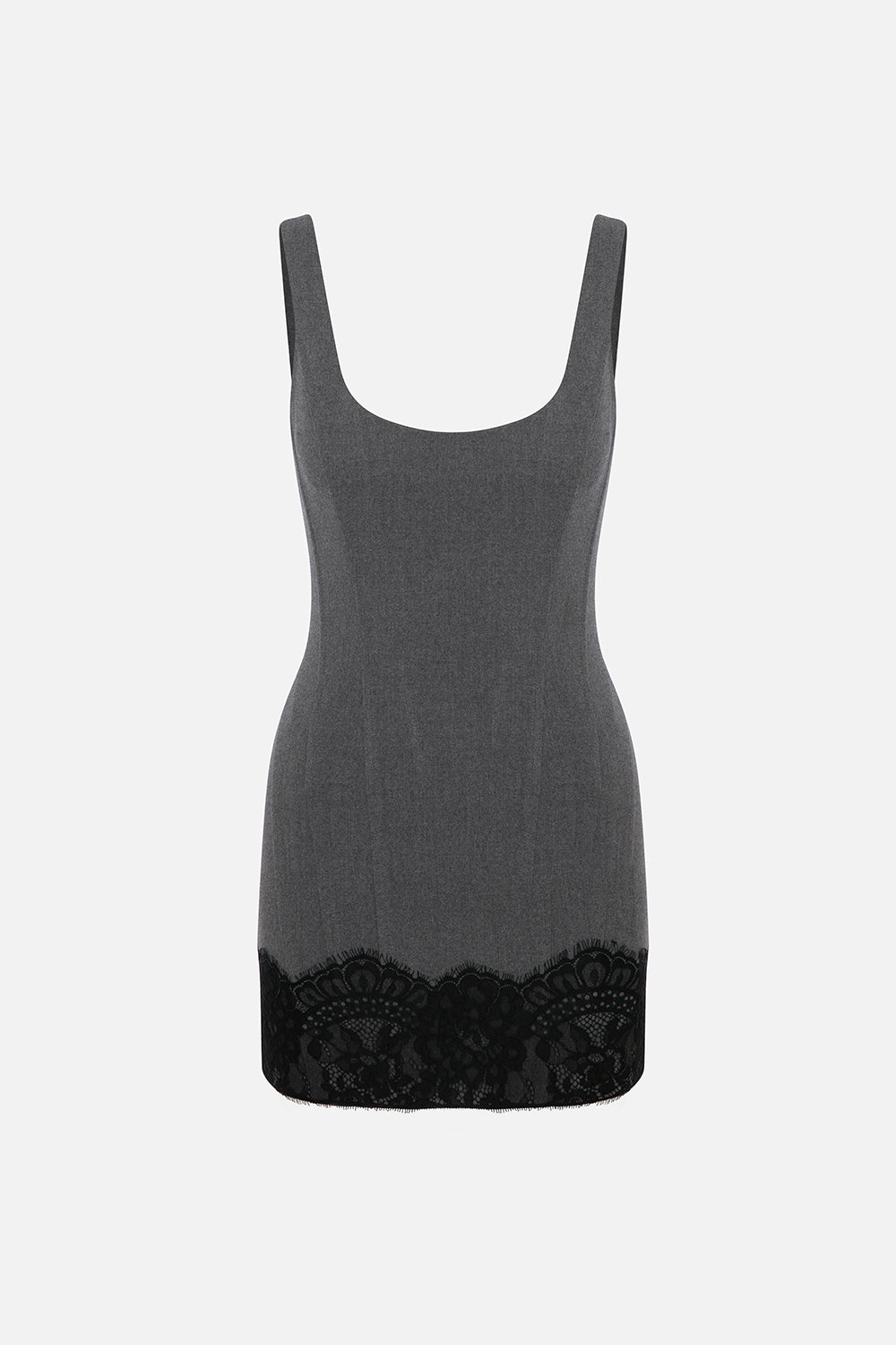 grey dress with black lace trim Luna U-Neck Lace-Trim Mini in – ILA Official attr-1055-10315