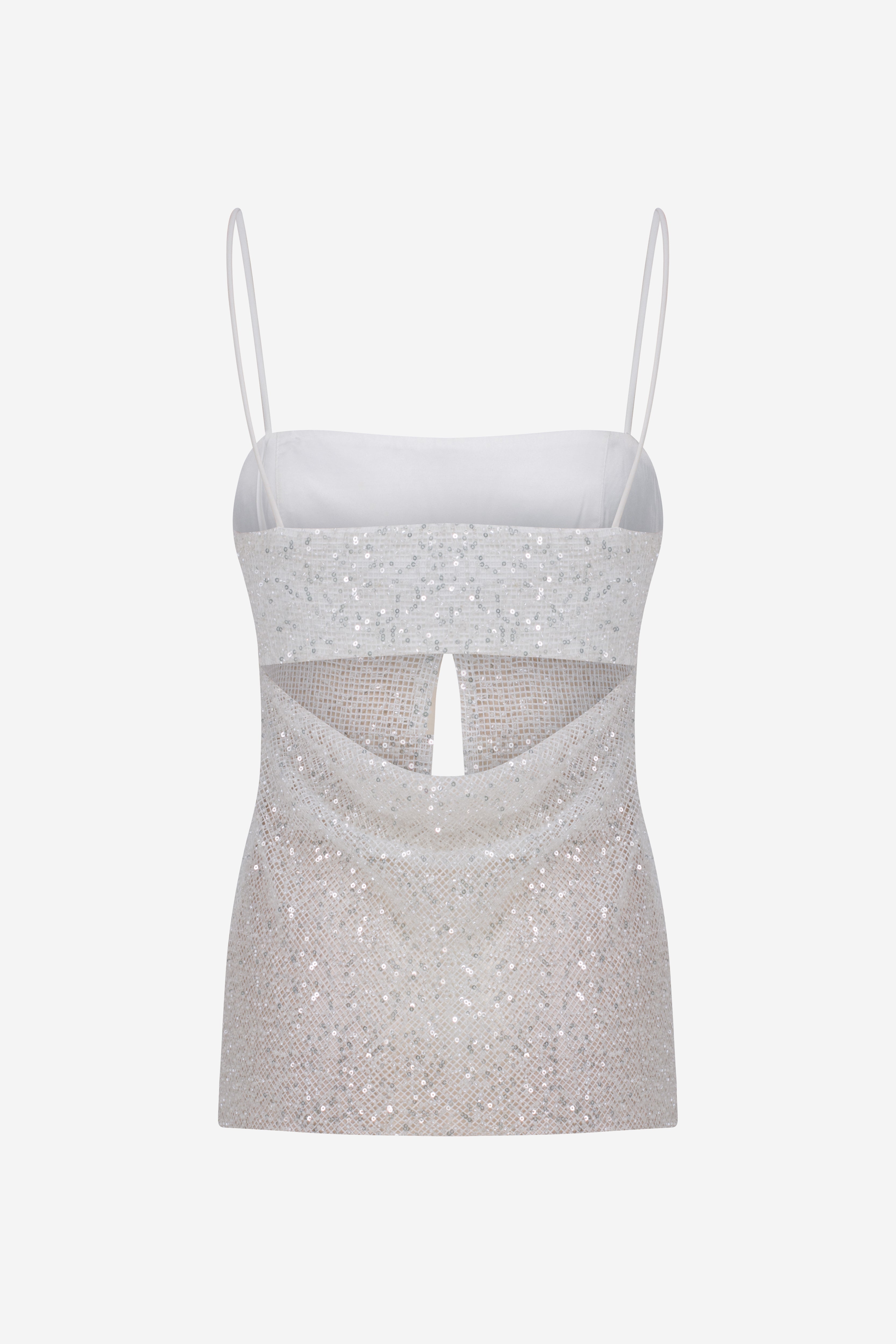 Asita - Sequin Top with Front Slit and Cowl Back