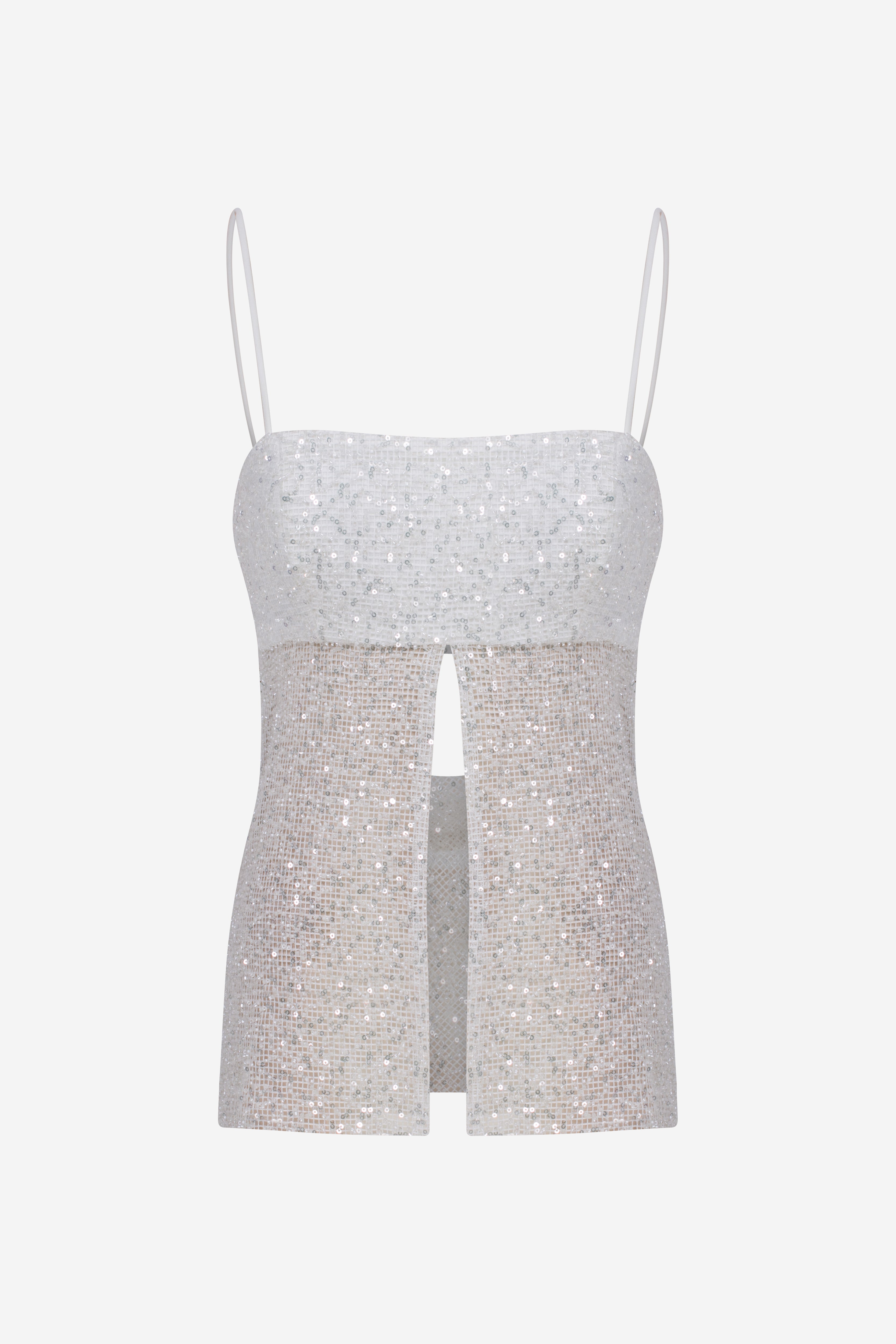 Asita - Sequin Top with Front Slit and Cowl Back