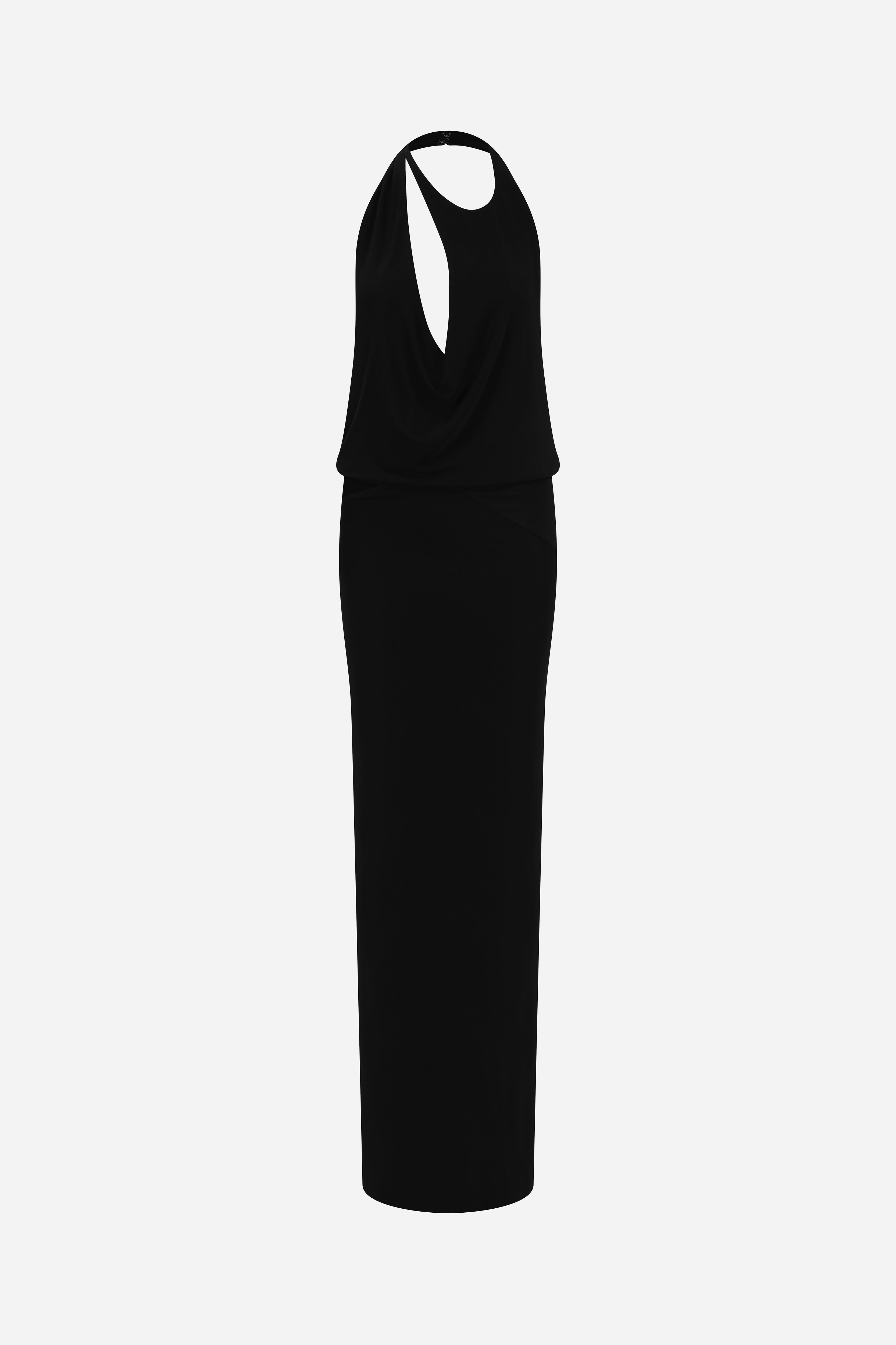 Anya - Crowl Neck Cut Out Detailed Maxi Jersey Dress