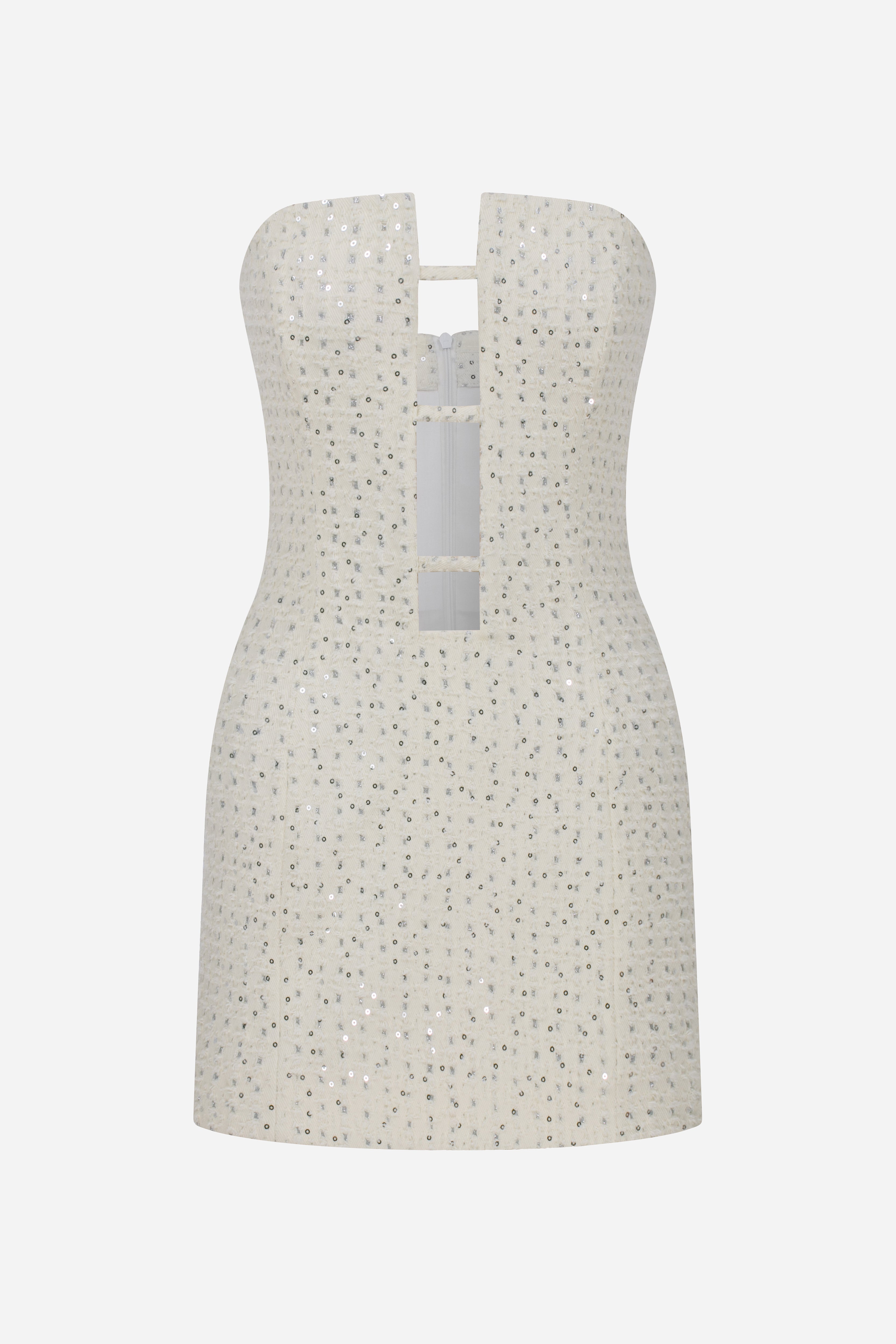 Charlotte - Strapless 3-Strings Detailed Mini Denim Dress