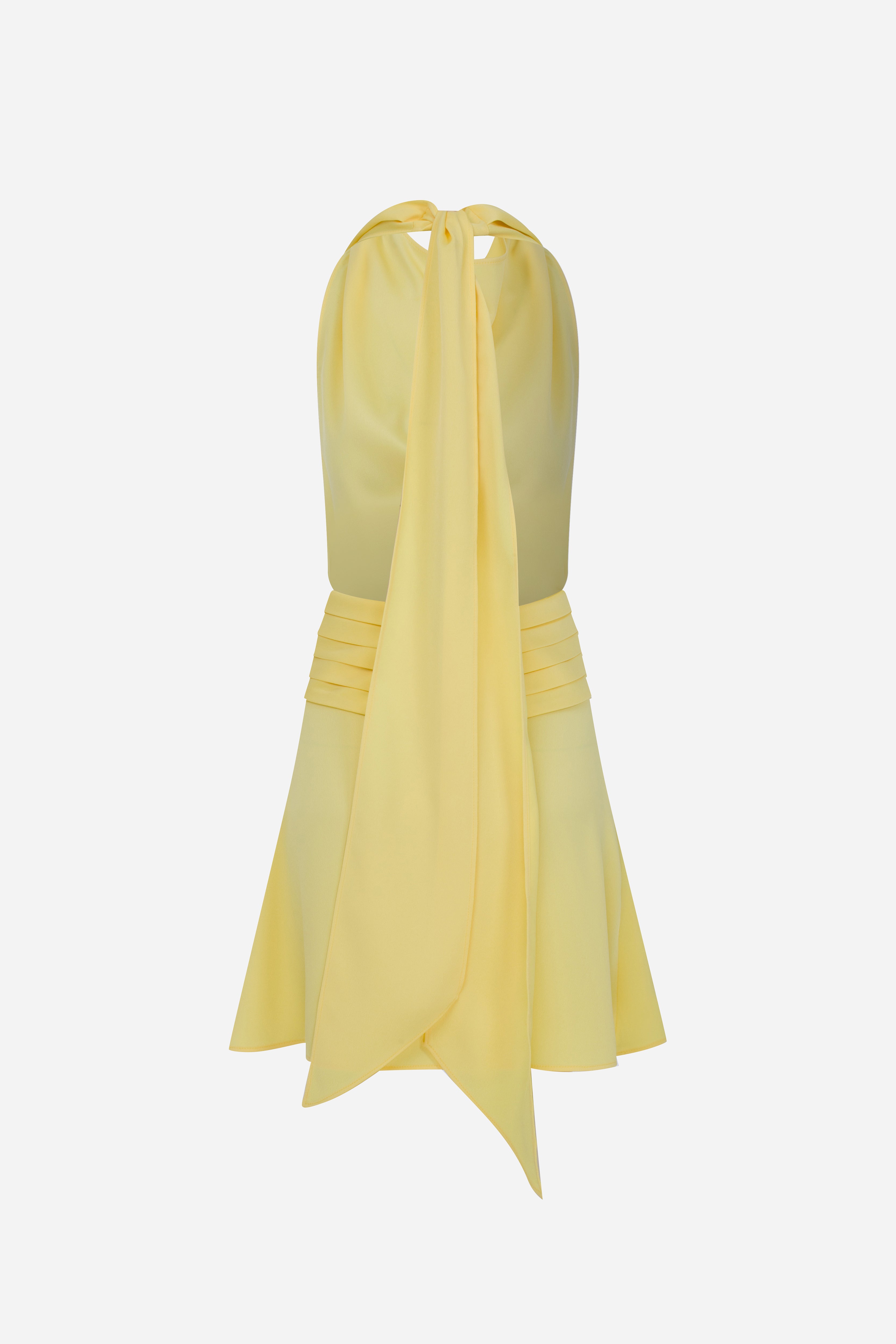 Monica - Draped High Neck Bias Cut Satin Mini Dress