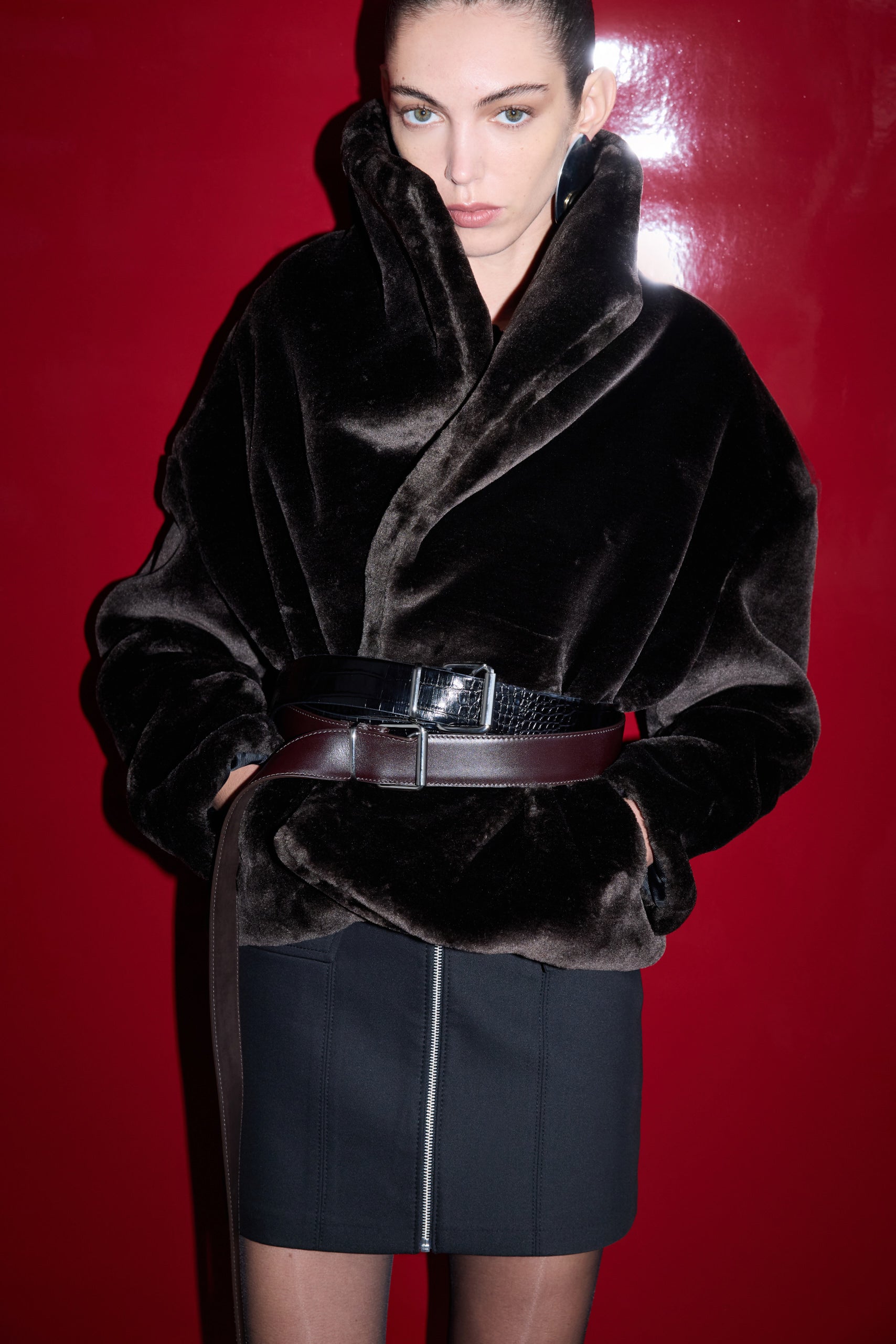 ILA - Extra Long Croco Belt in Black