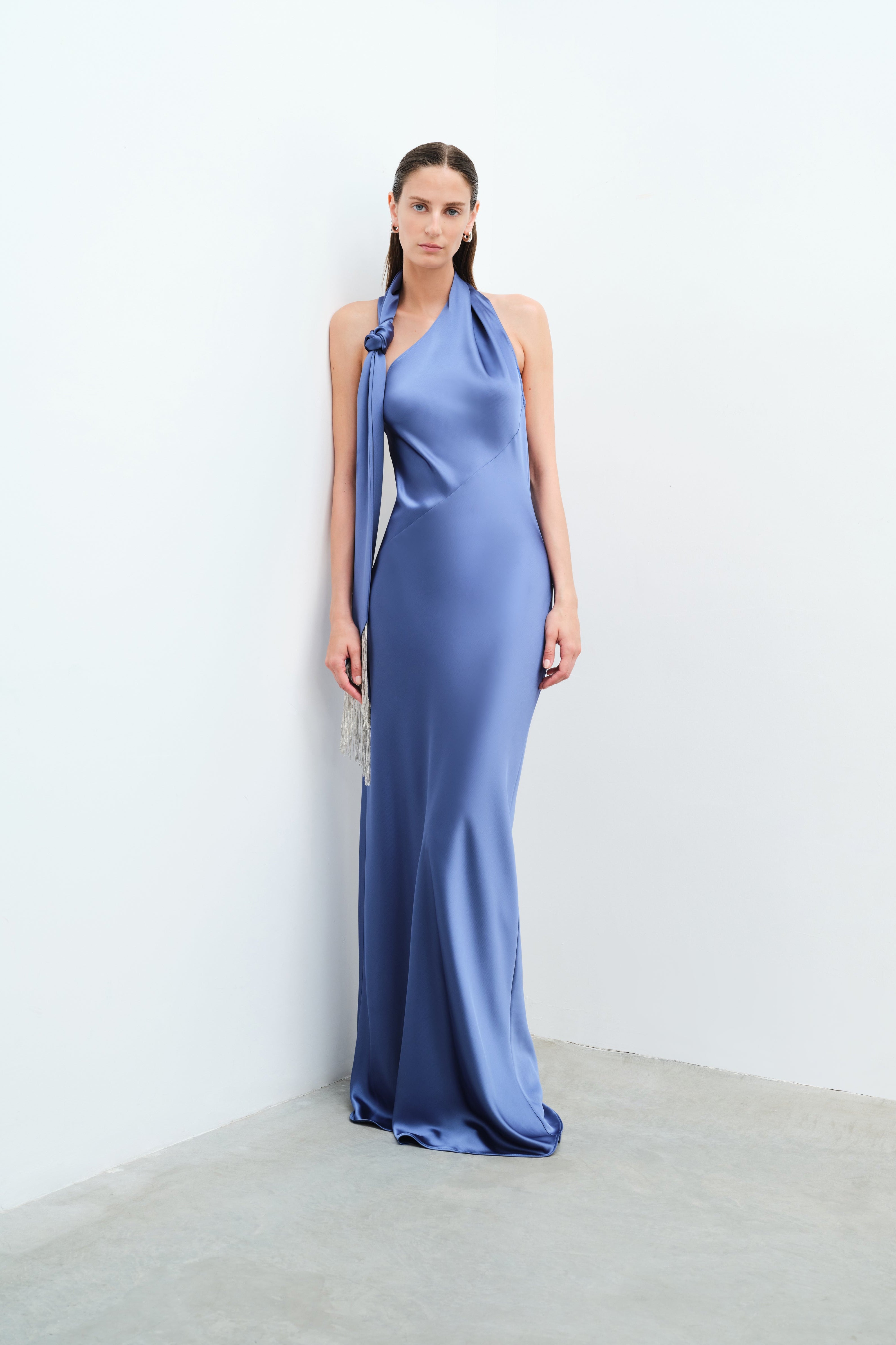 Brice-One Shoulder Satin Maxi Dress in Blue – ILA Official