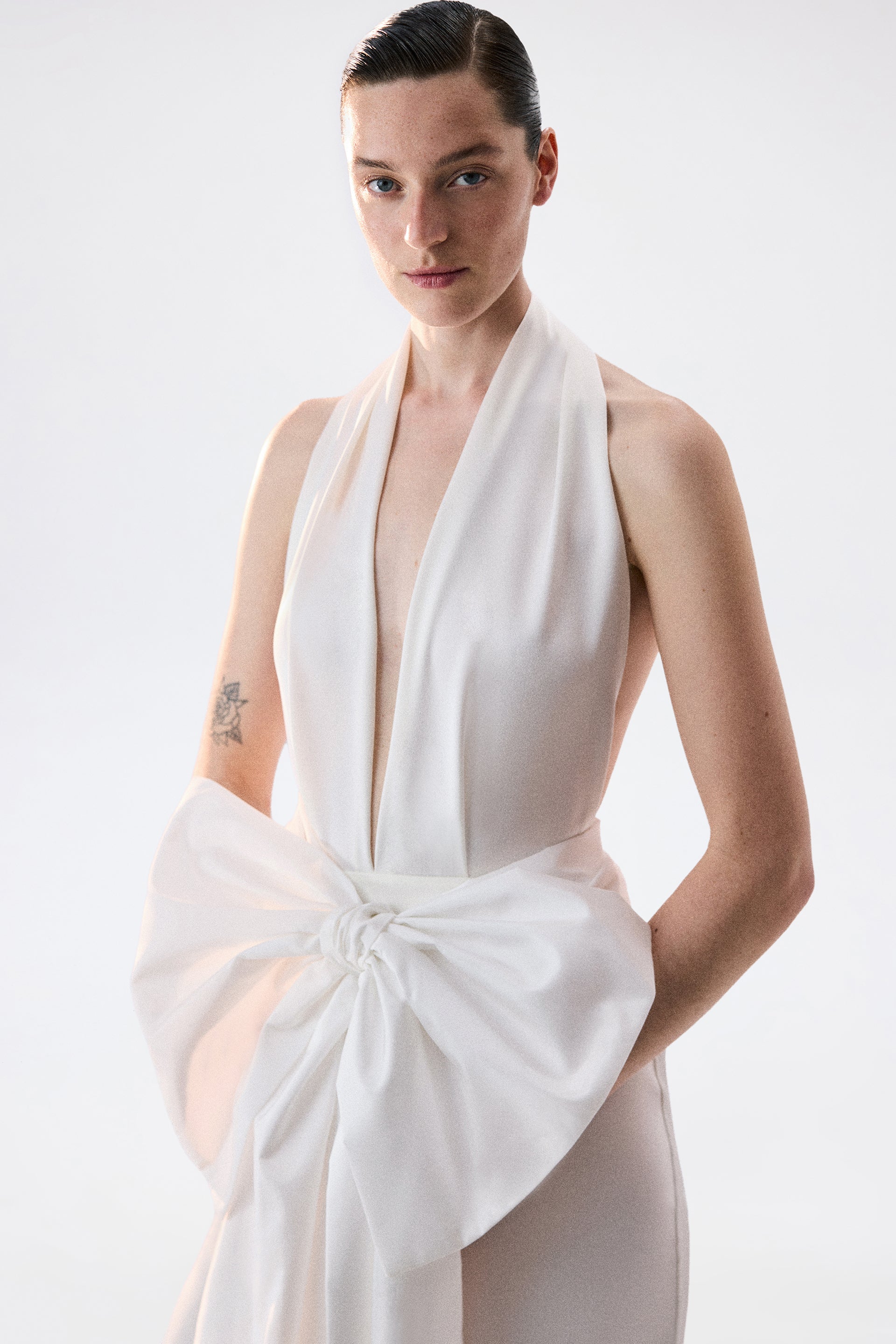 Danielle - V Neck Satin Maxi Dress With Bow Belt Detail