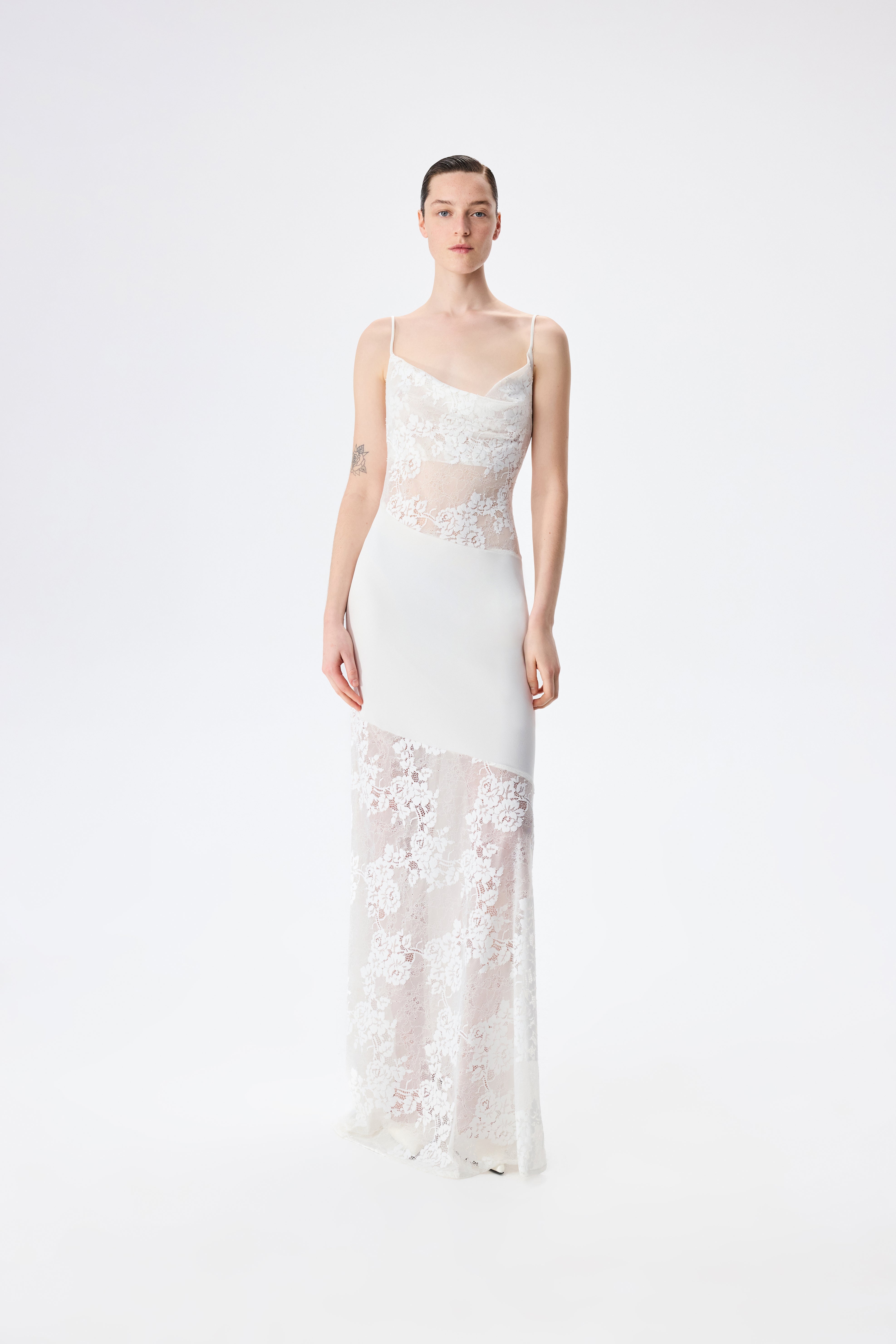 Brittany - Satin And Lace Mixed Bias Cut Maxi Dress