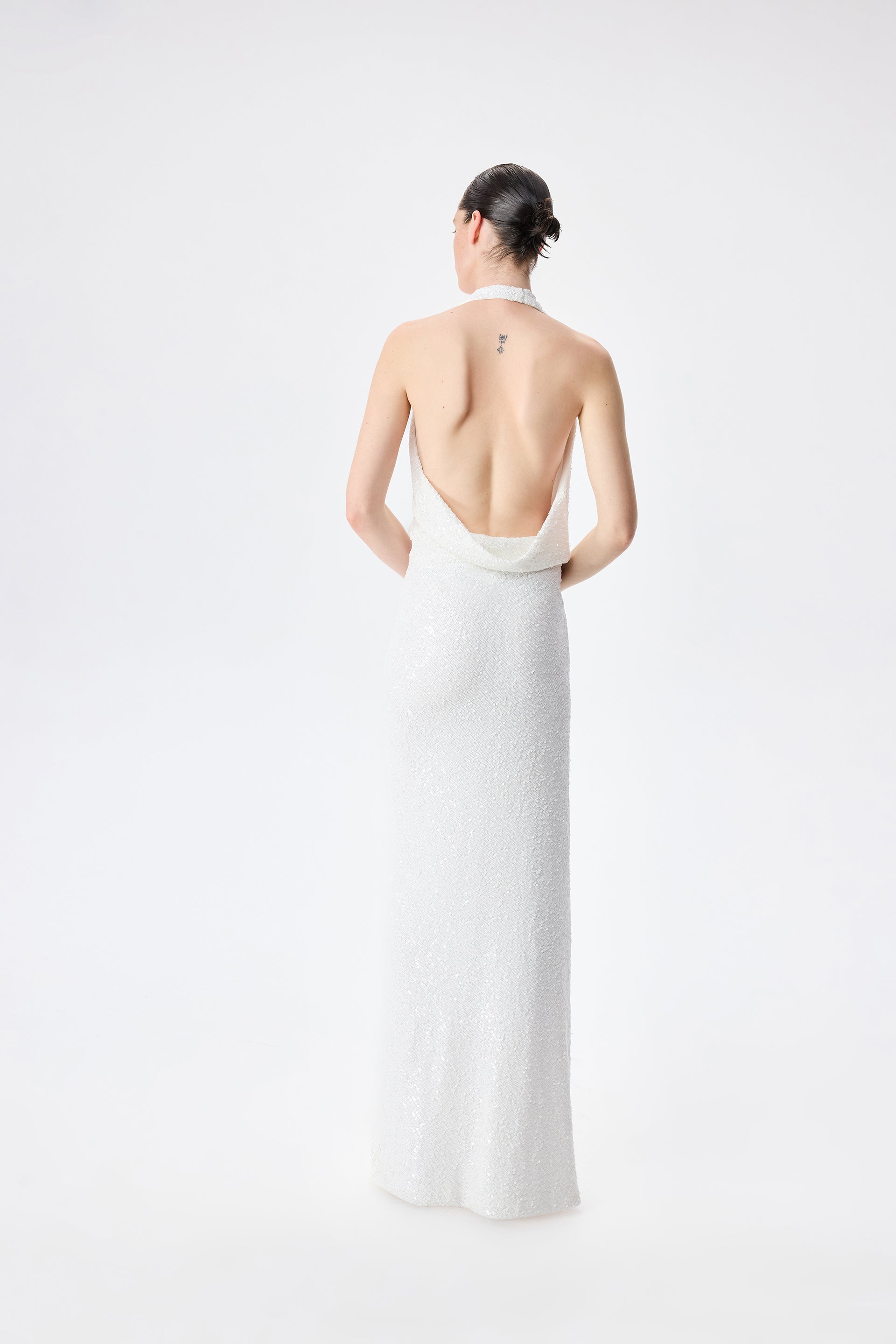 Anya - Crowl Neck Cut Out Detailed Maxi Sequin Dress
