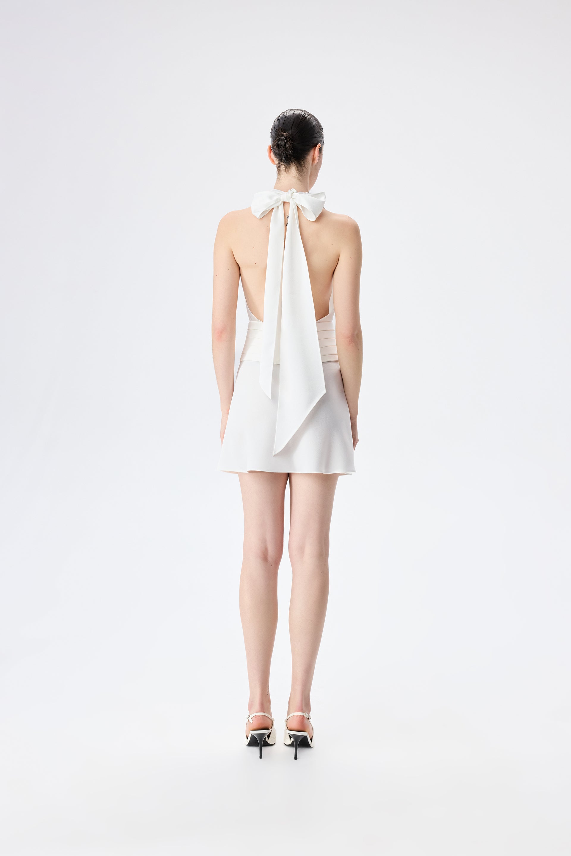 Monica - Crowl Neck Bias Cut Satin Mini Dress