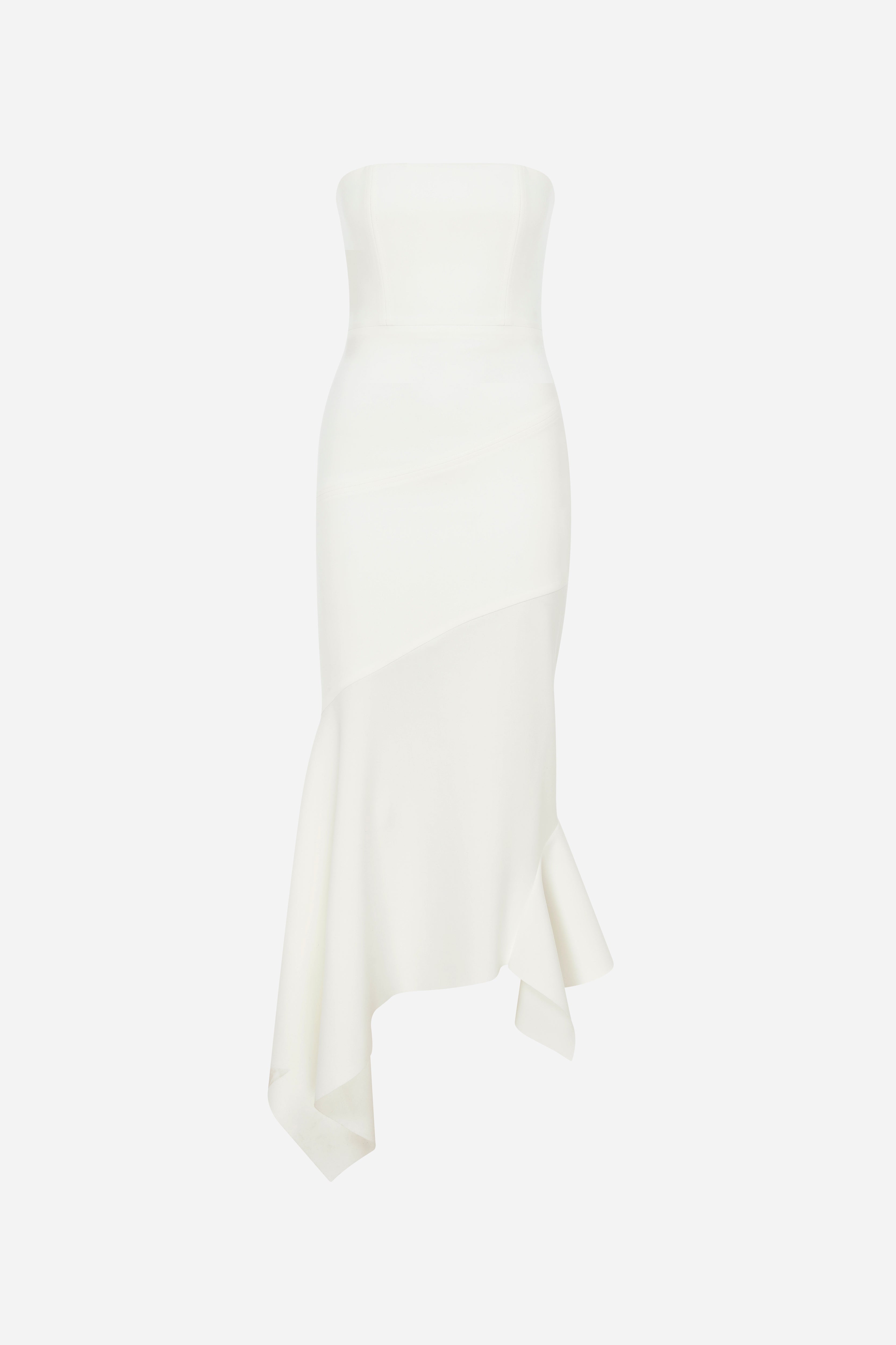 Misha - Strapless Midi Dress With Bias Cut Skirt