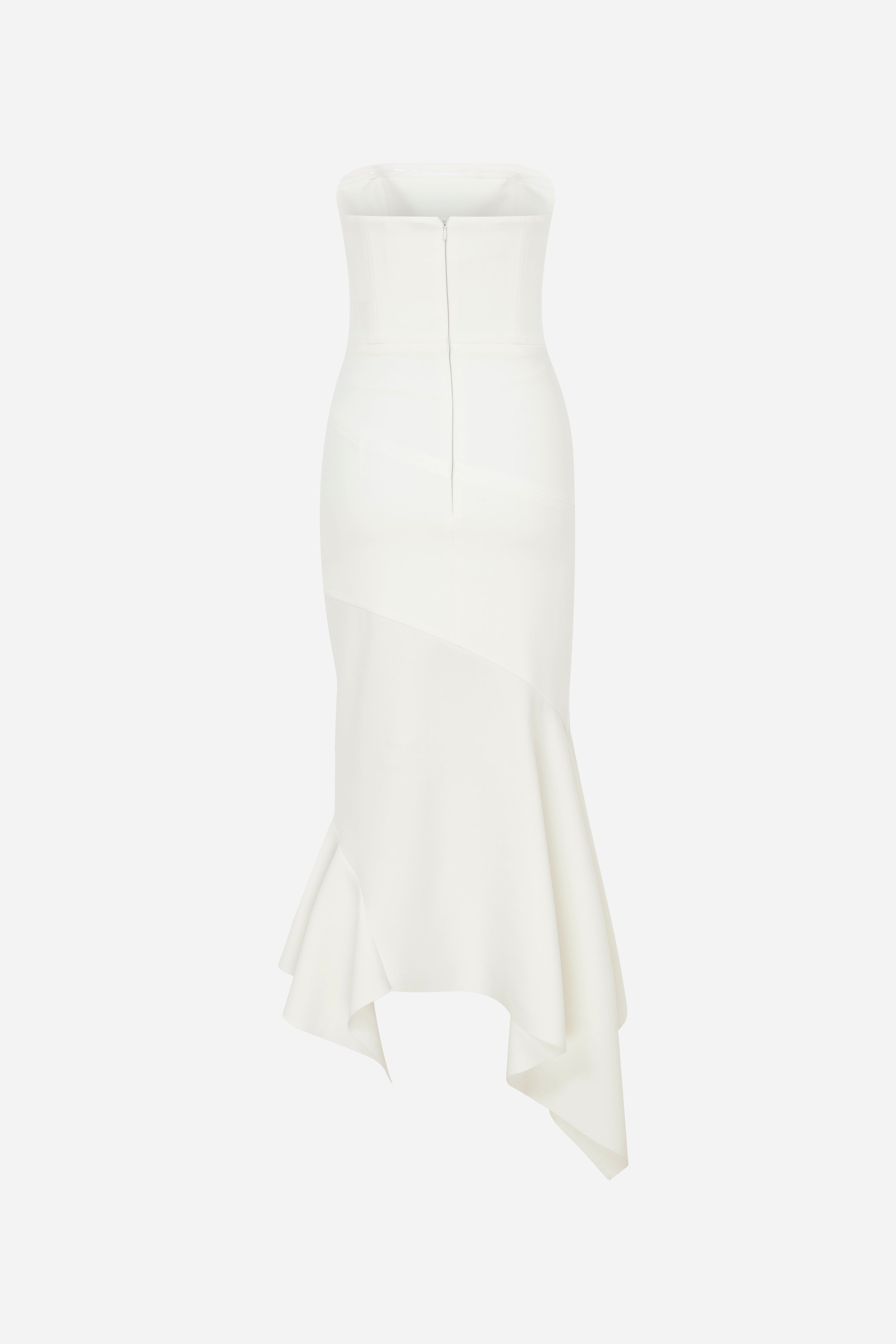 Misha - Strapless Midi Dress With Bias Cut Skirt