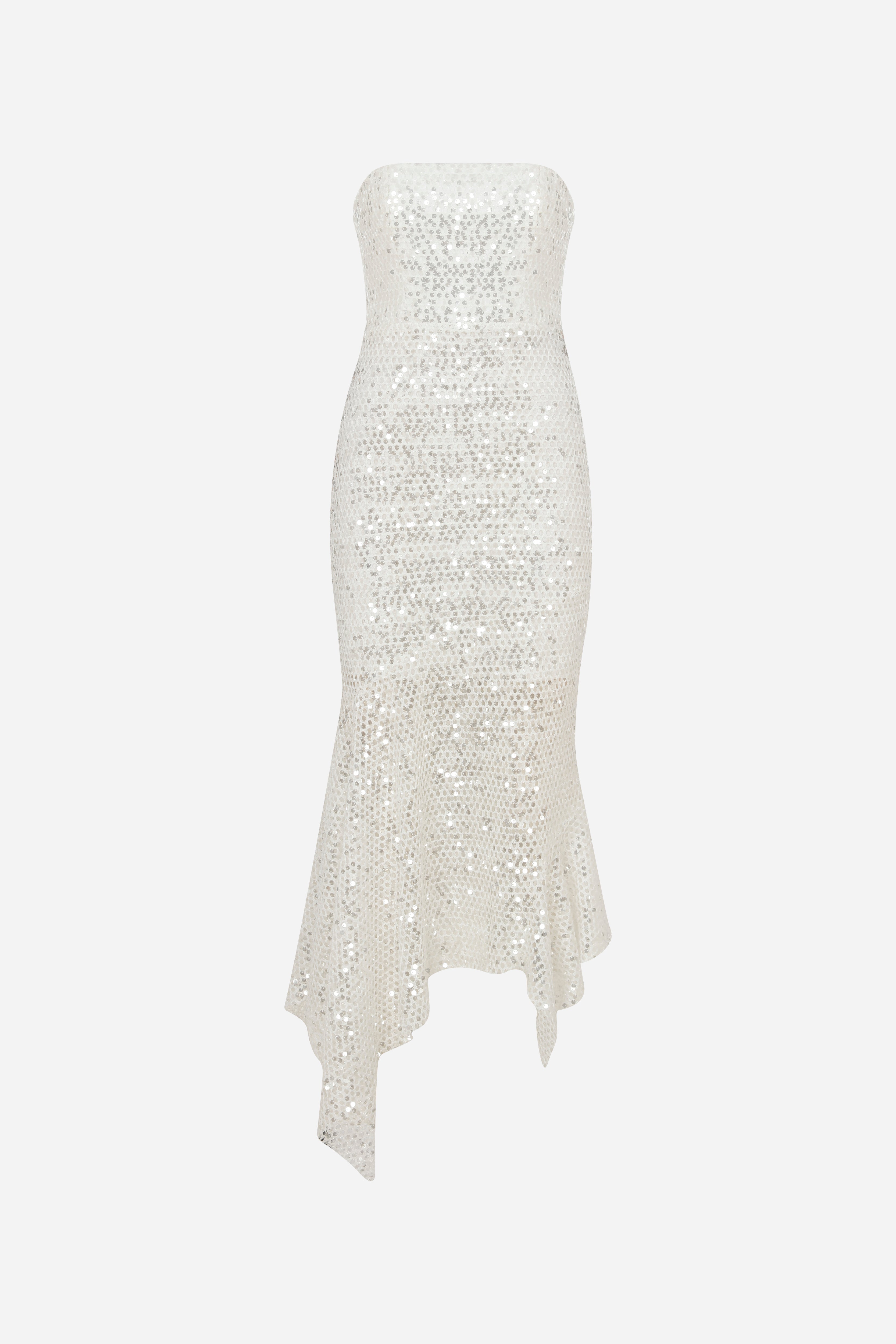 Misha-Strapless Sequin Midi Dress With Bias Cut Skirt – ILA Official
