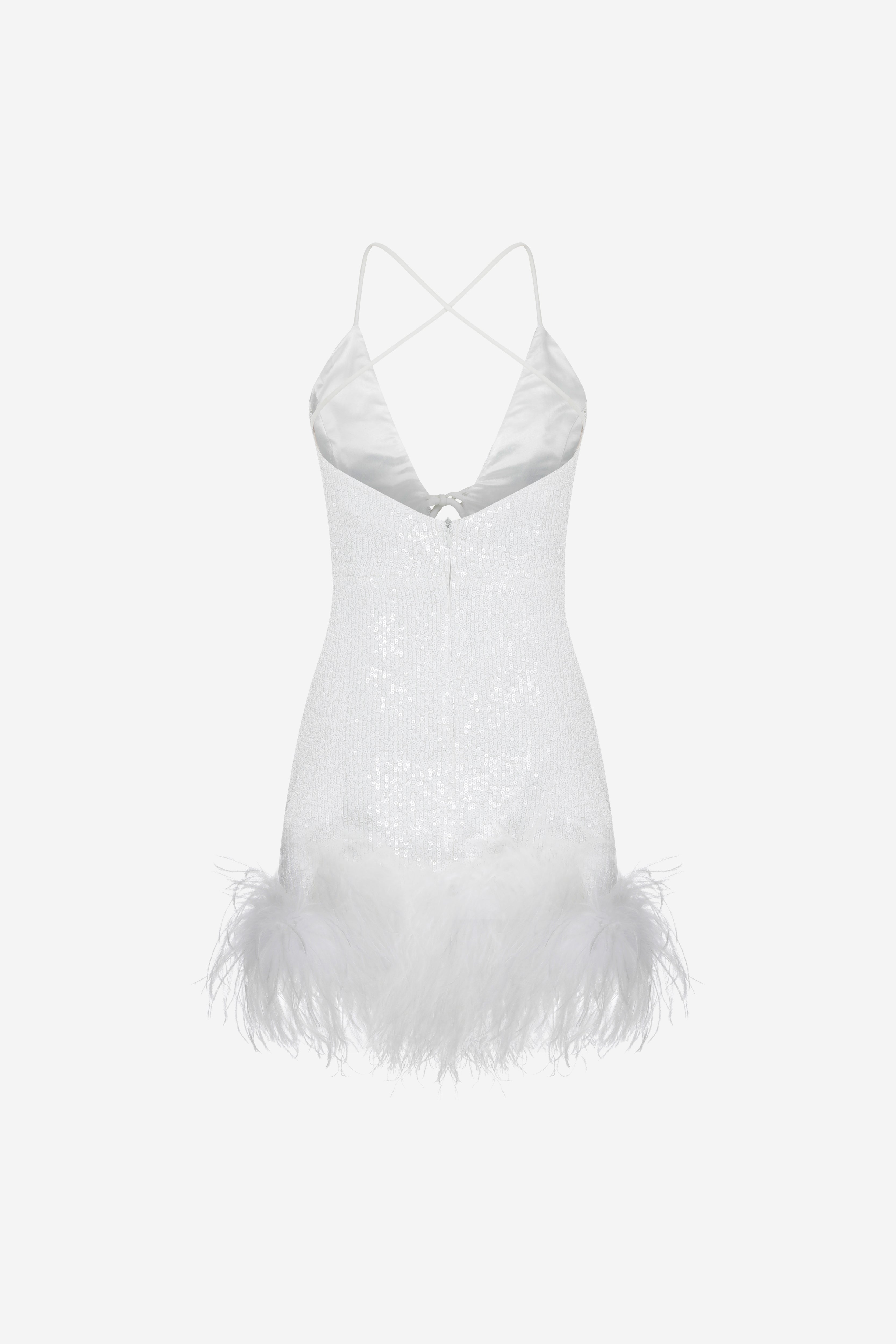 Tulip - V Neck Mini Sequin Dress With Feather Trim